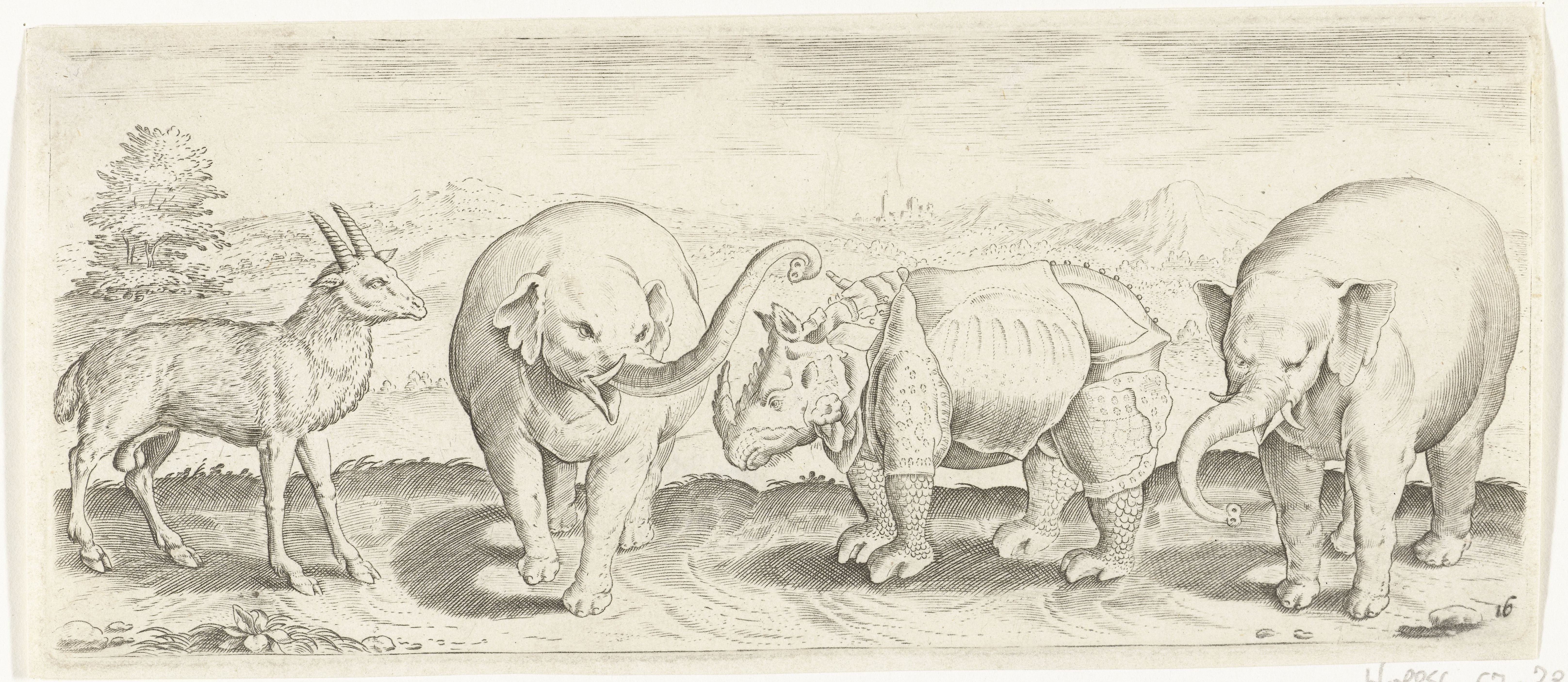 Gazelle, olifant en neushoorn