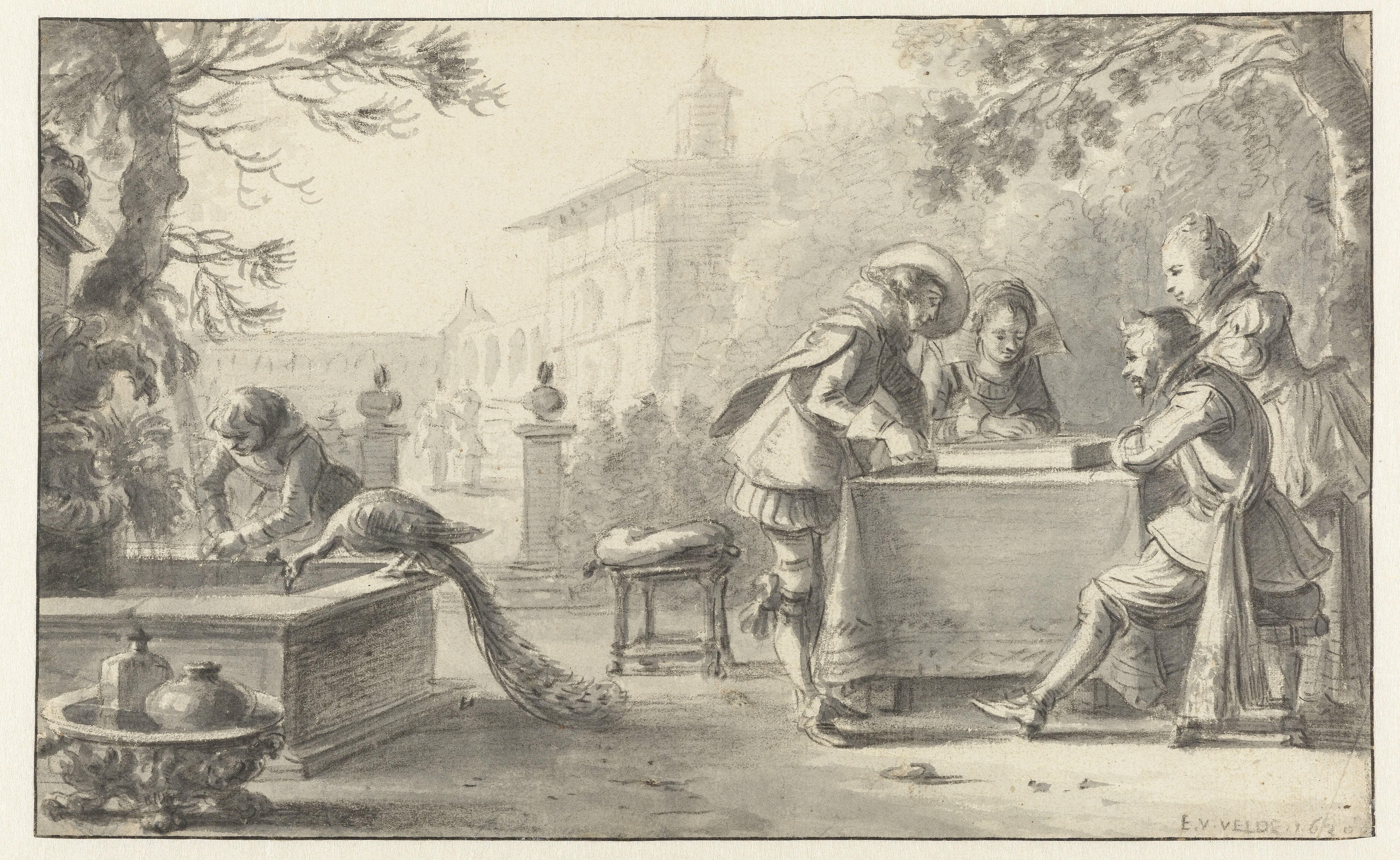 Tric-trac Players in a Castle Garden