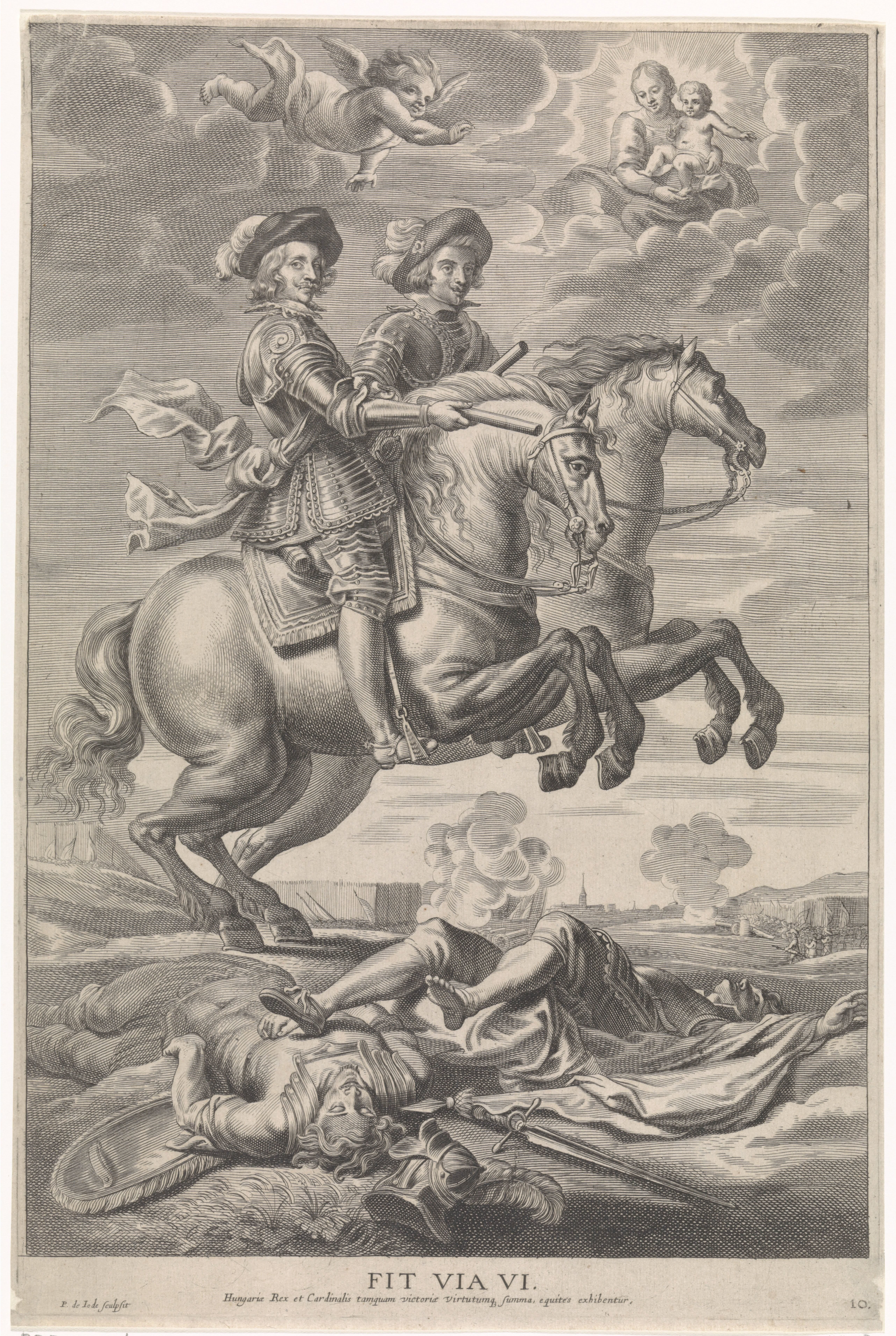 Ferdinand van Oostenrijk met Ferdinand, koning van Bohemen en Hongarije, te paard bij de overwinning bij Nördlingen