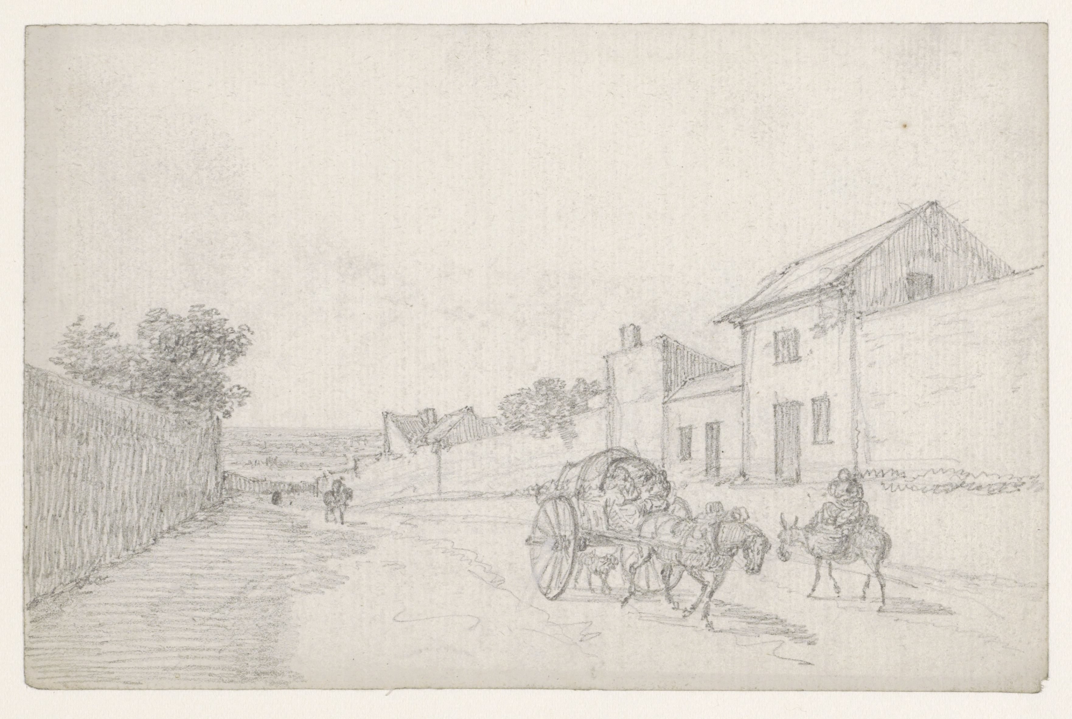Oplopende straat met huifkar