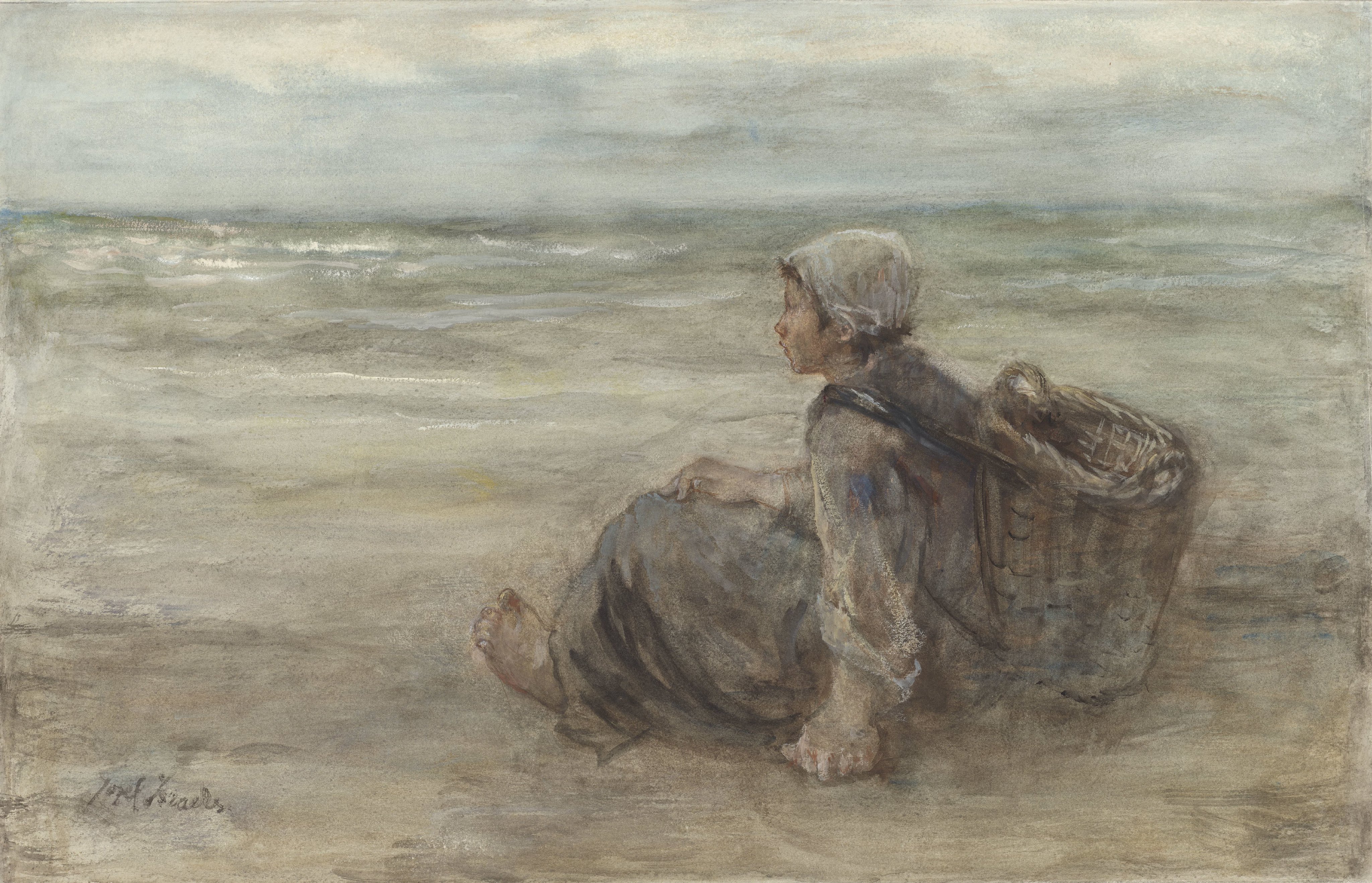 Vissersmeisje op het strand