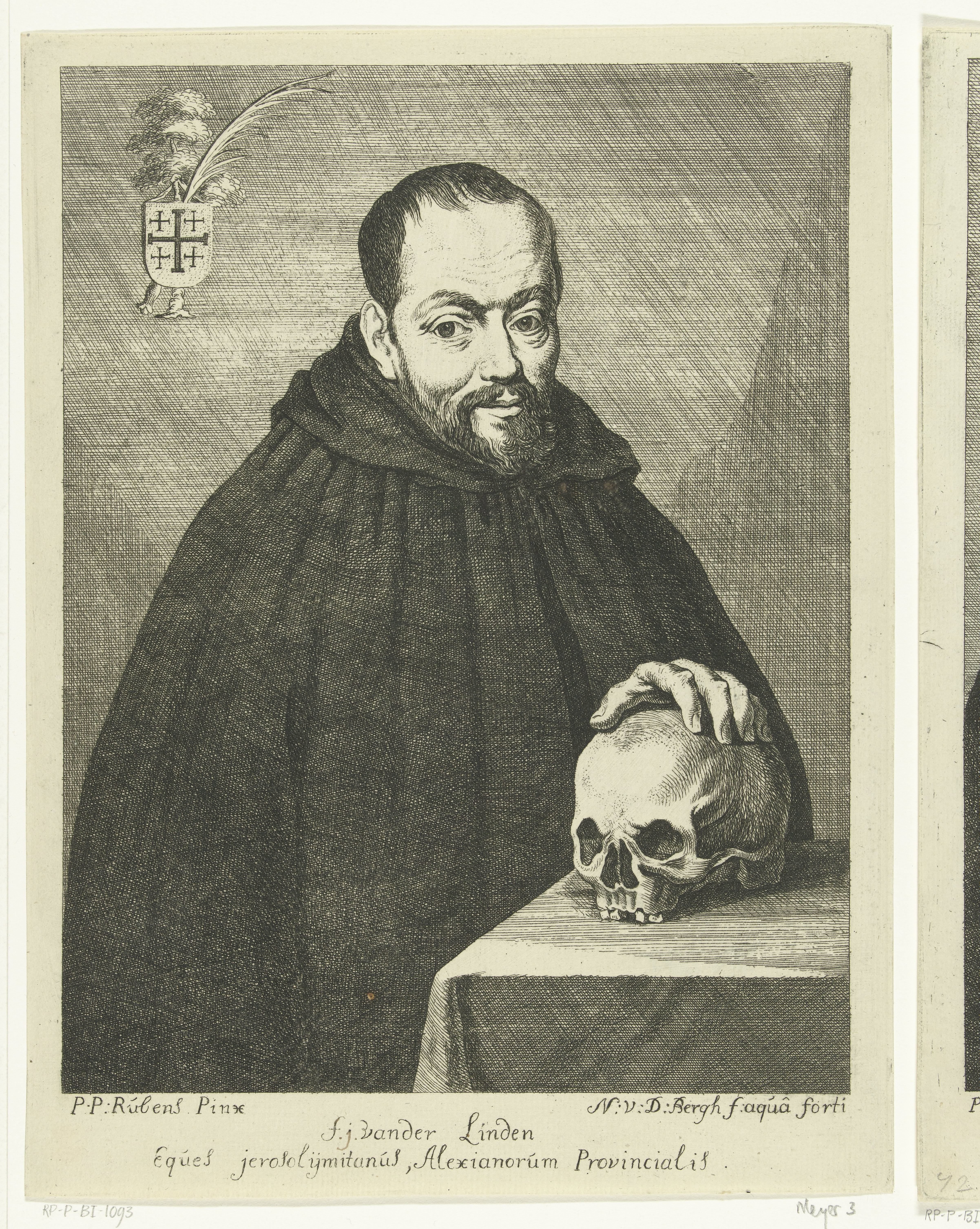 Portret van monnik F.J. van der Linden met doodshoofd