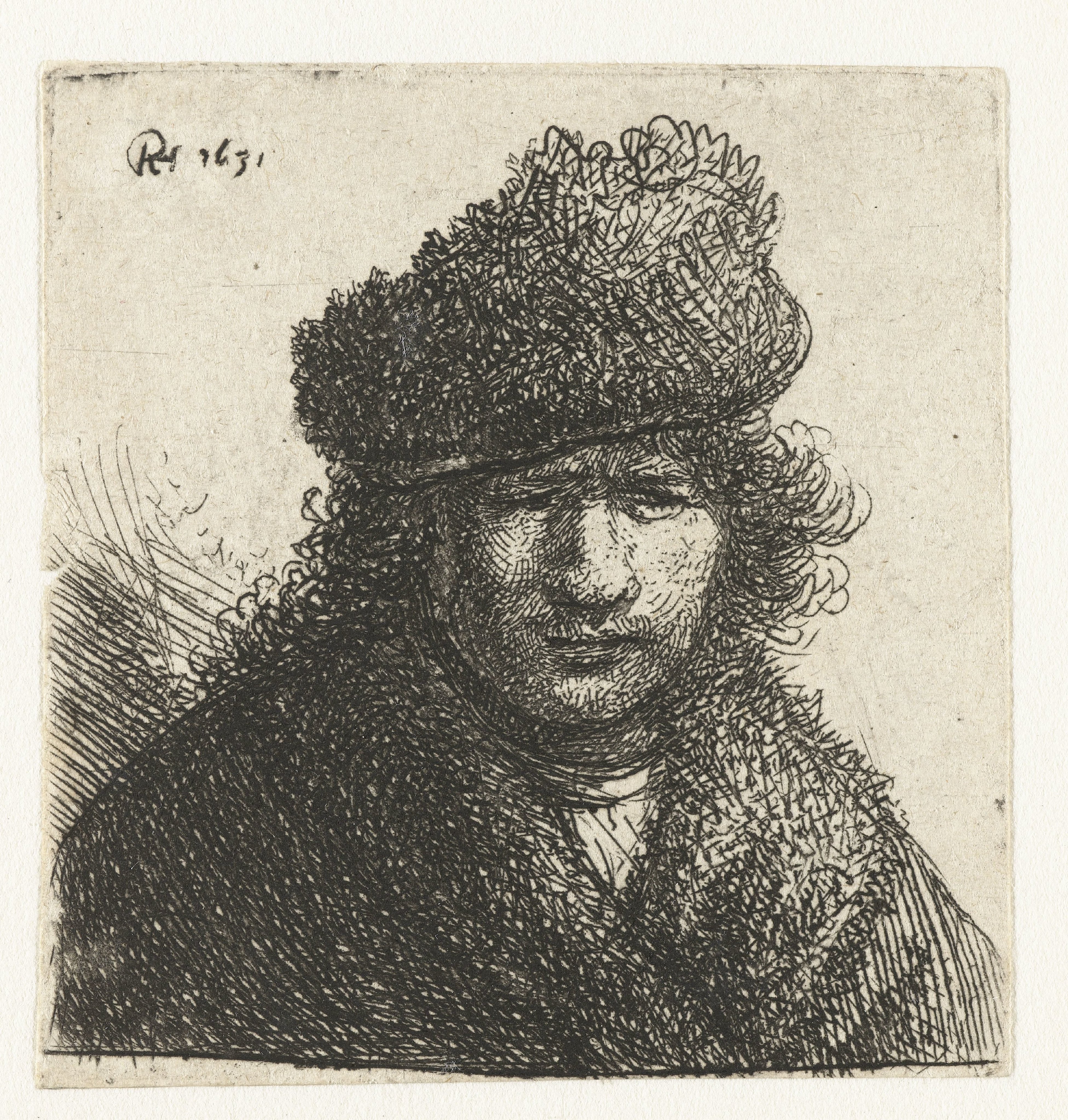 Self-portrait in a slant fur cap: bust
