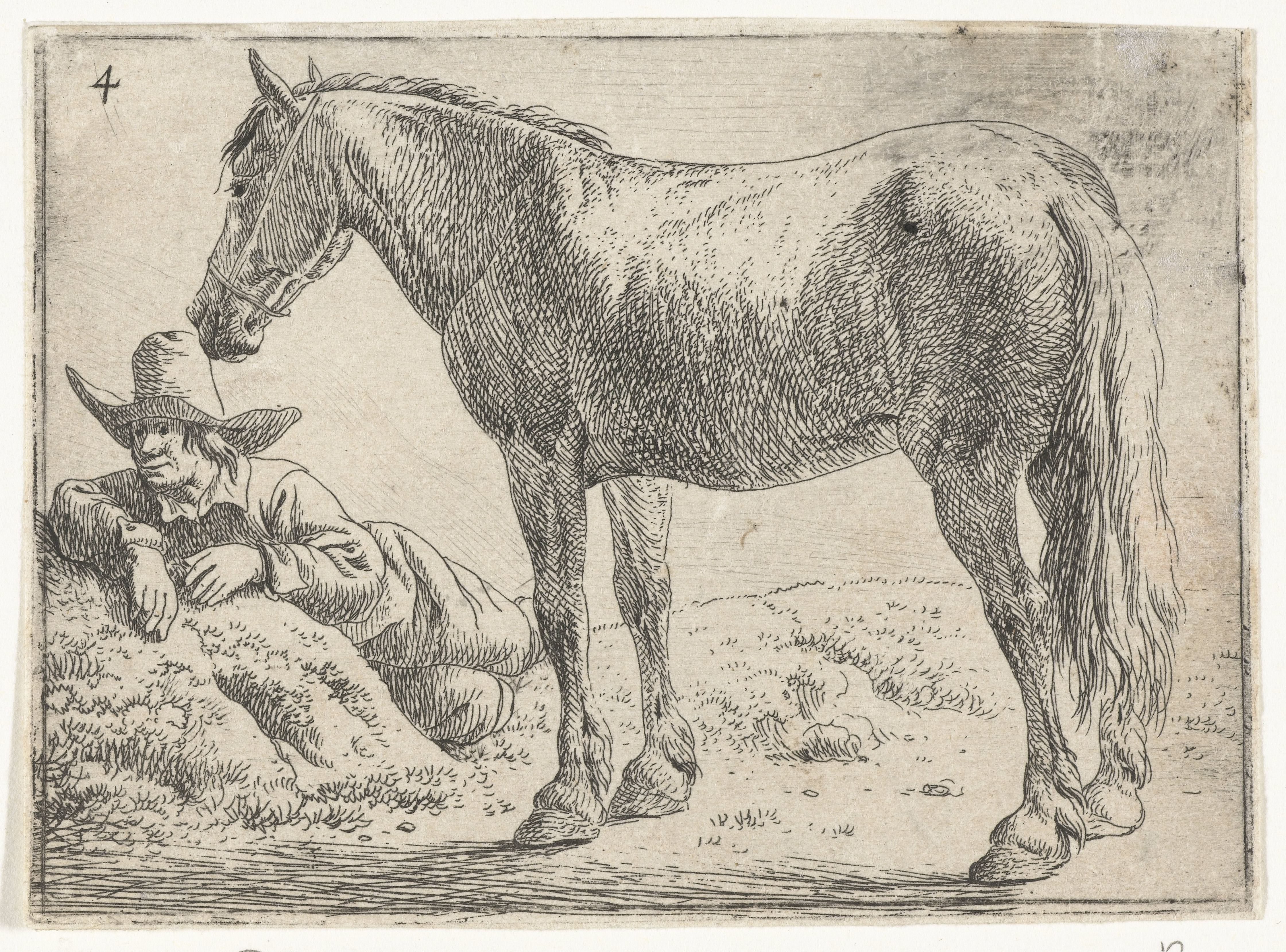 Staand paard met rustende ruiter