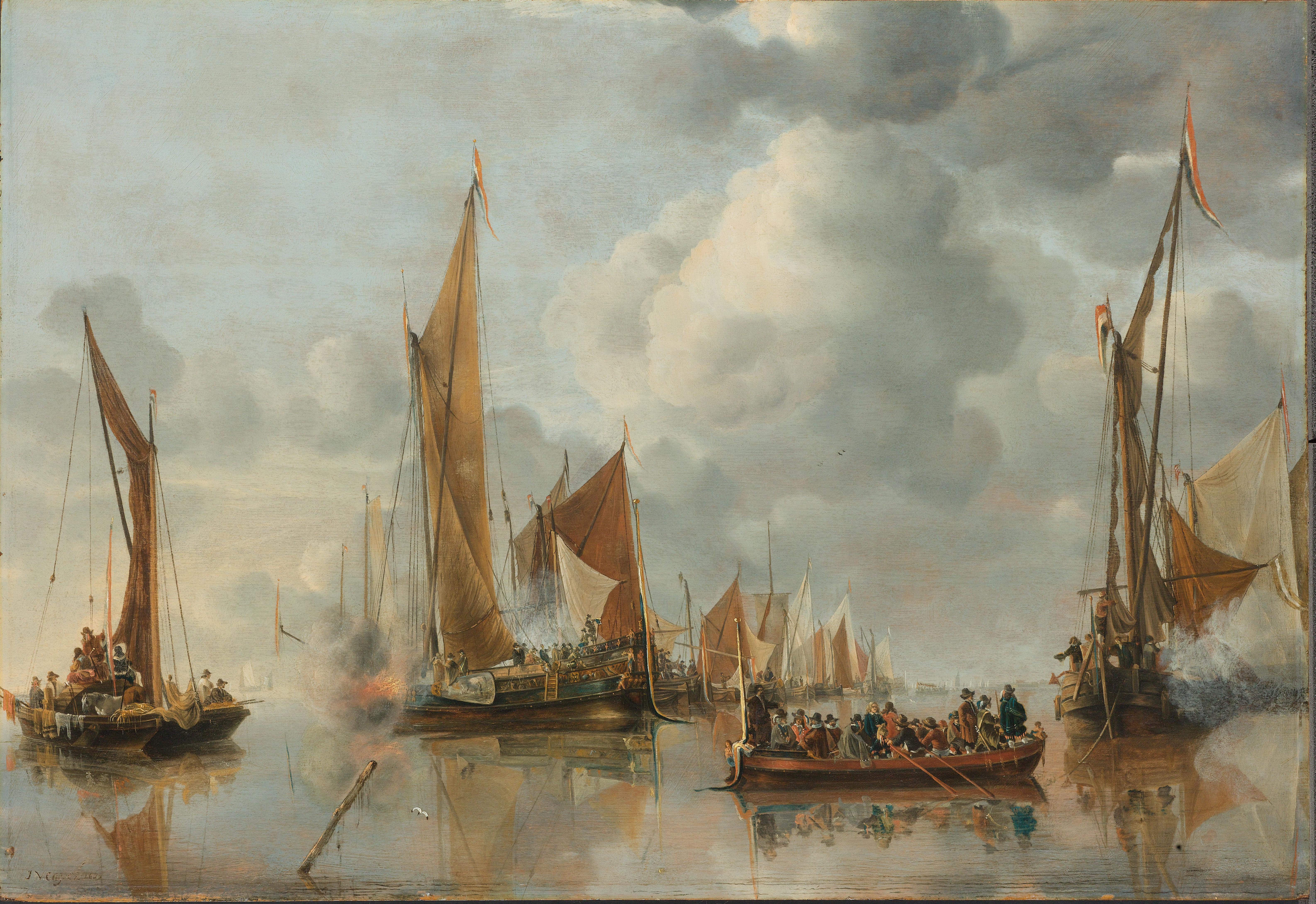 De begroeting van de regeringssloep door de binnenvloot