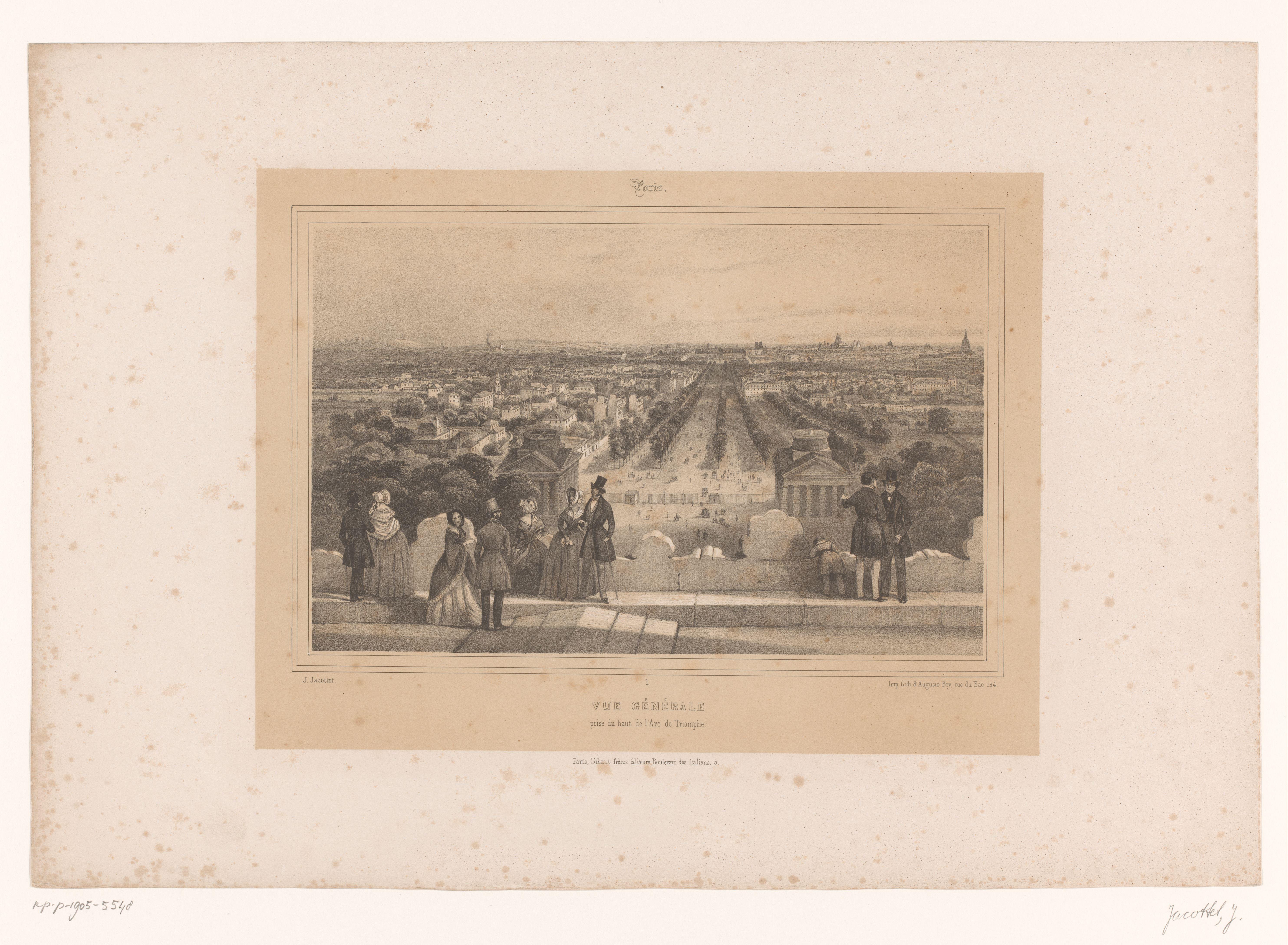 Zicht op de Avenue des Champs-Élysées vanaf de Arc de Triomphe