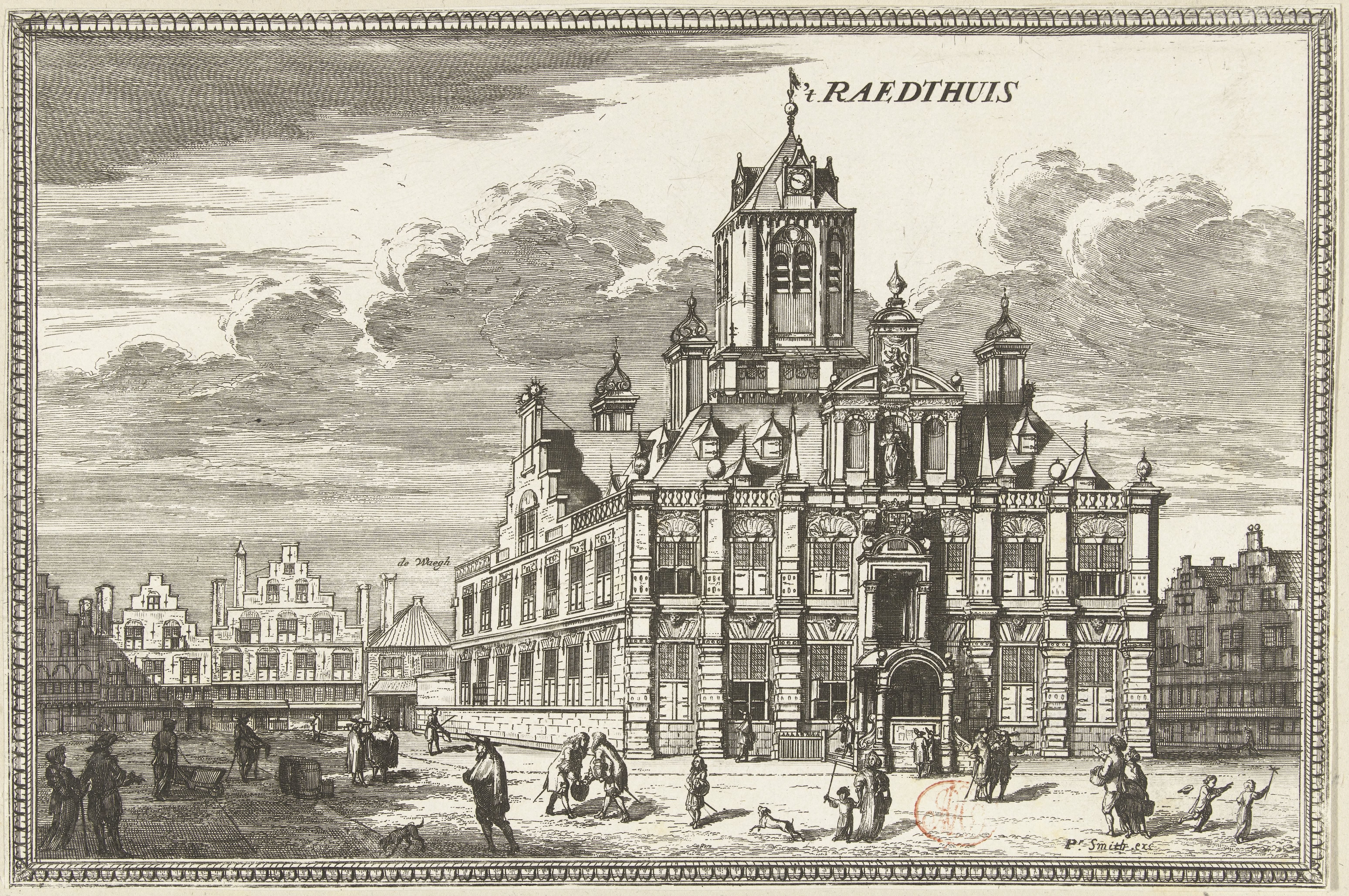Gezicht op het stadhuis te Delft