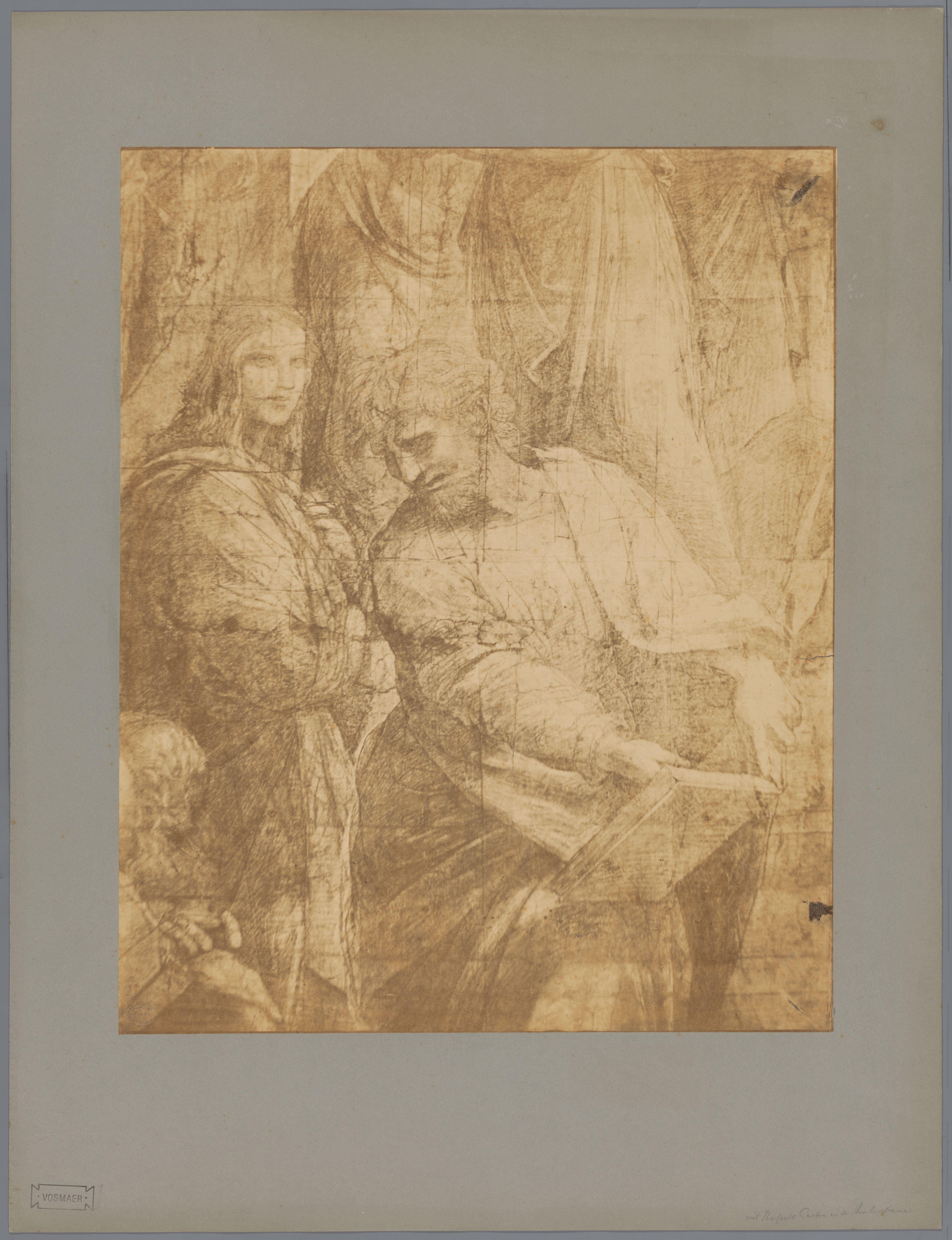 Fotoreproductie van tekening/karton voor De School van Athene, Biblioteca Ambrosiana te Milaan