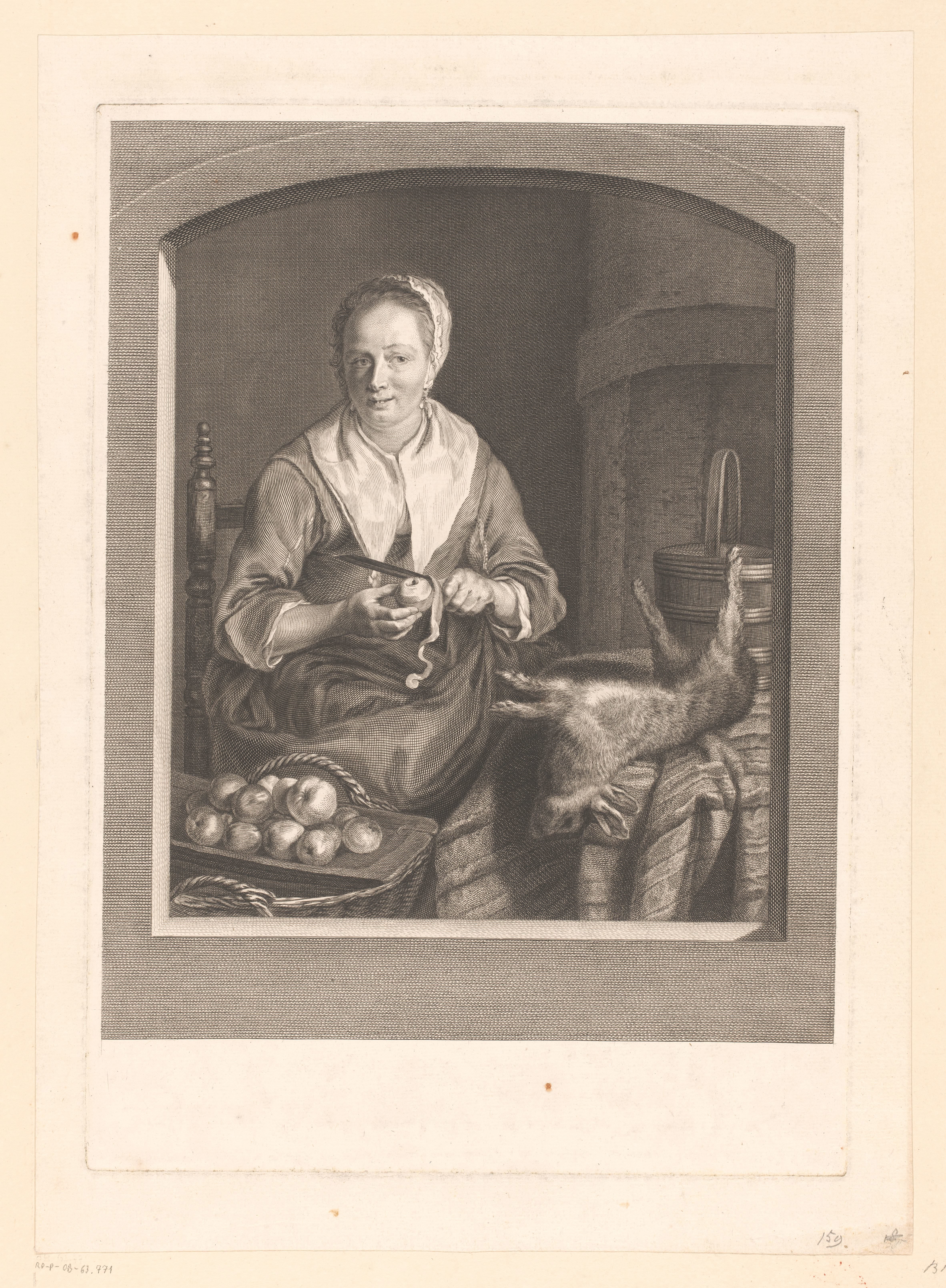 Appelschillende vrouw in keukeninterieur