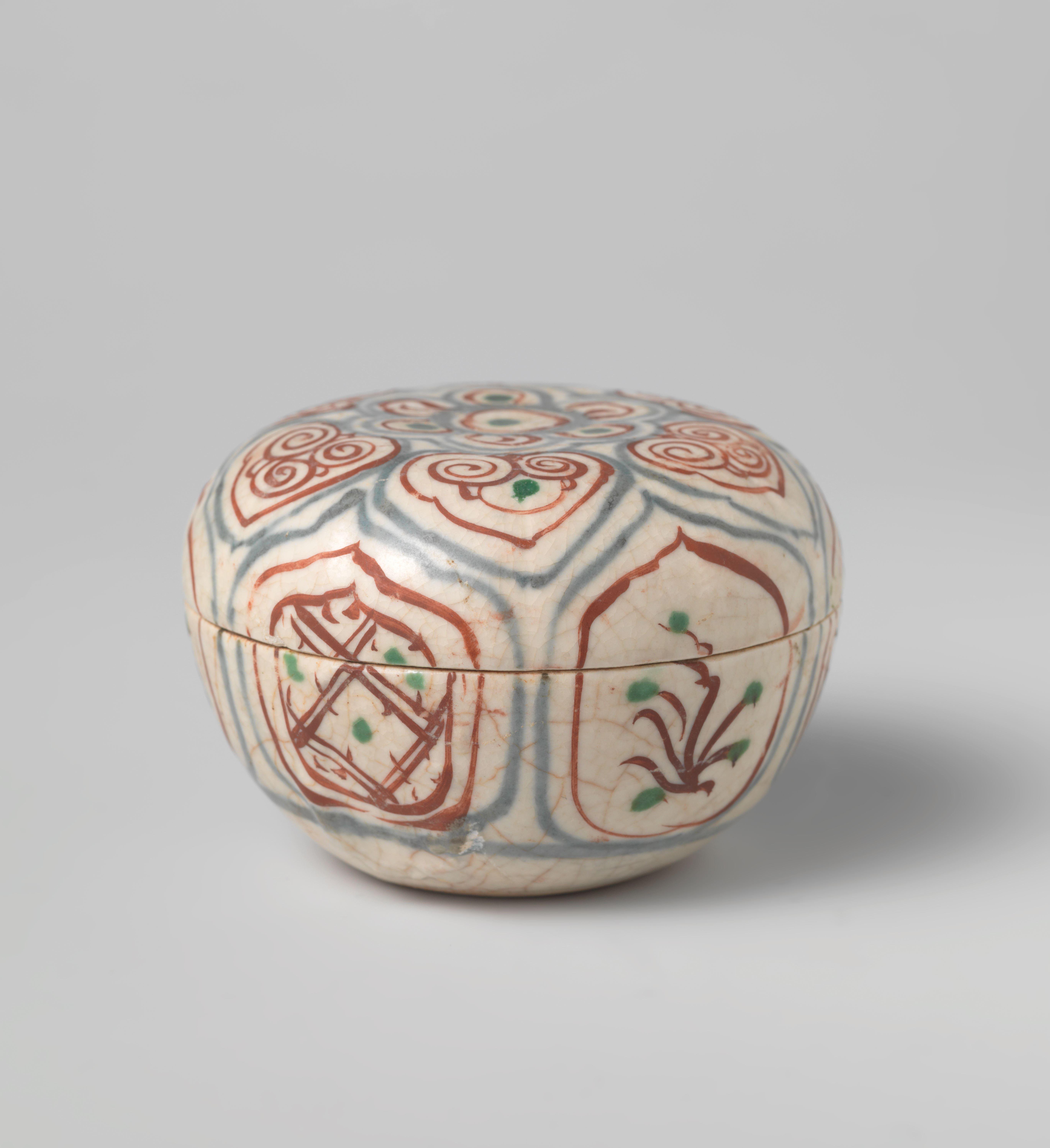 Box with diaper pattern and flowering plants in a panel decoration