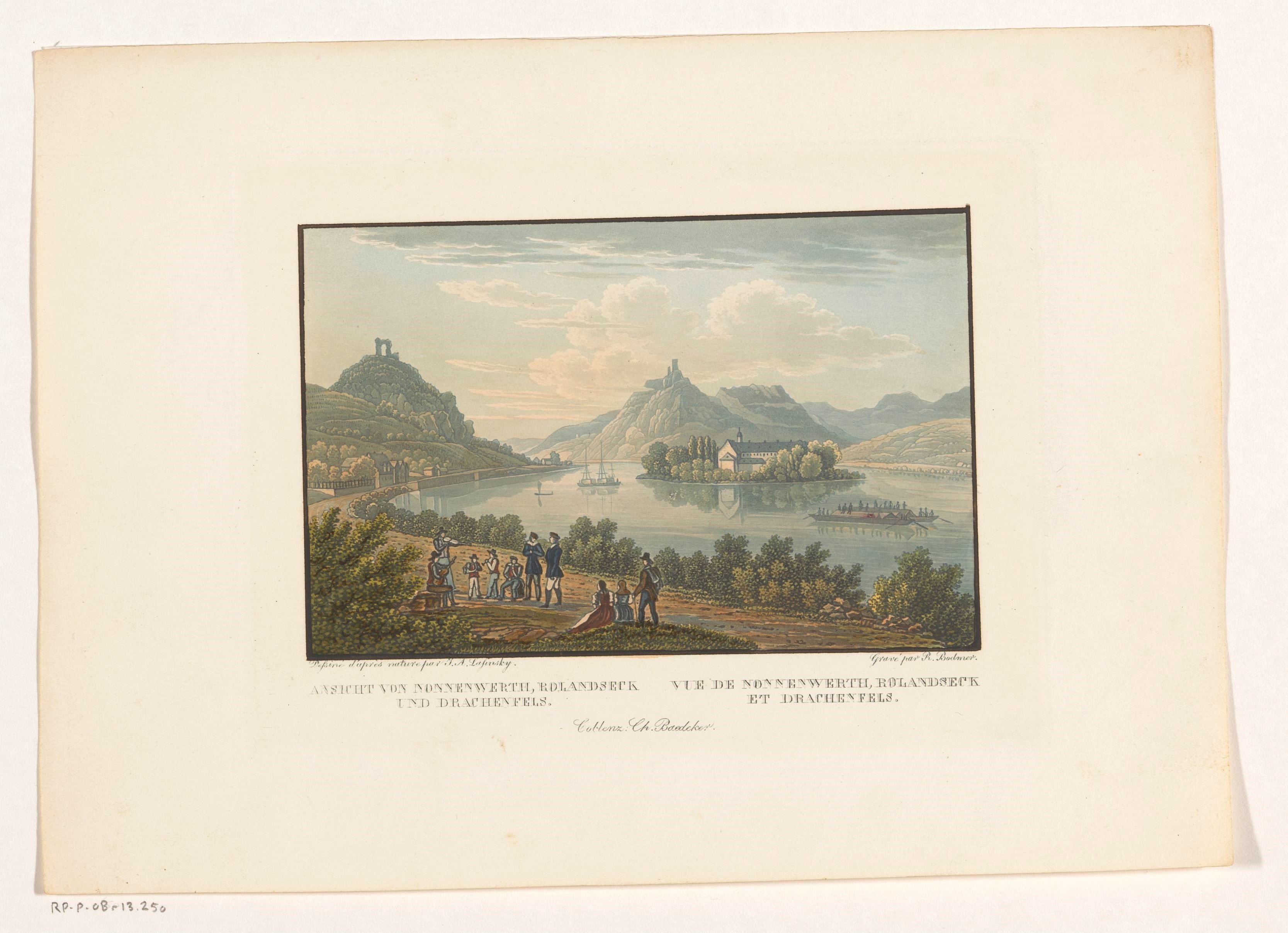 Gezicht op Nonnenwerth, Rolandseck en Drachenfels
