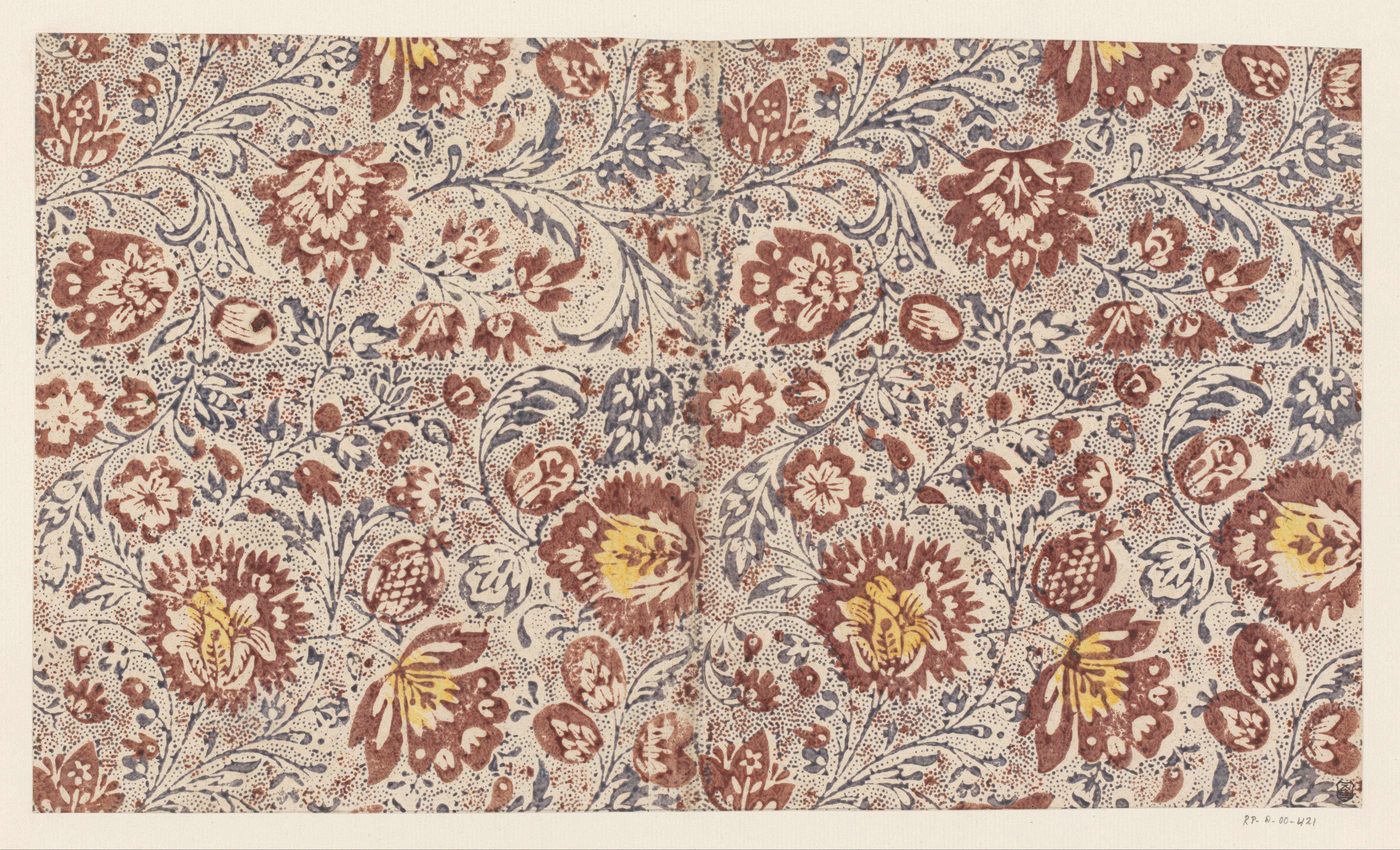 Blad met strooipatroon van ranken met bloemen en vruchten