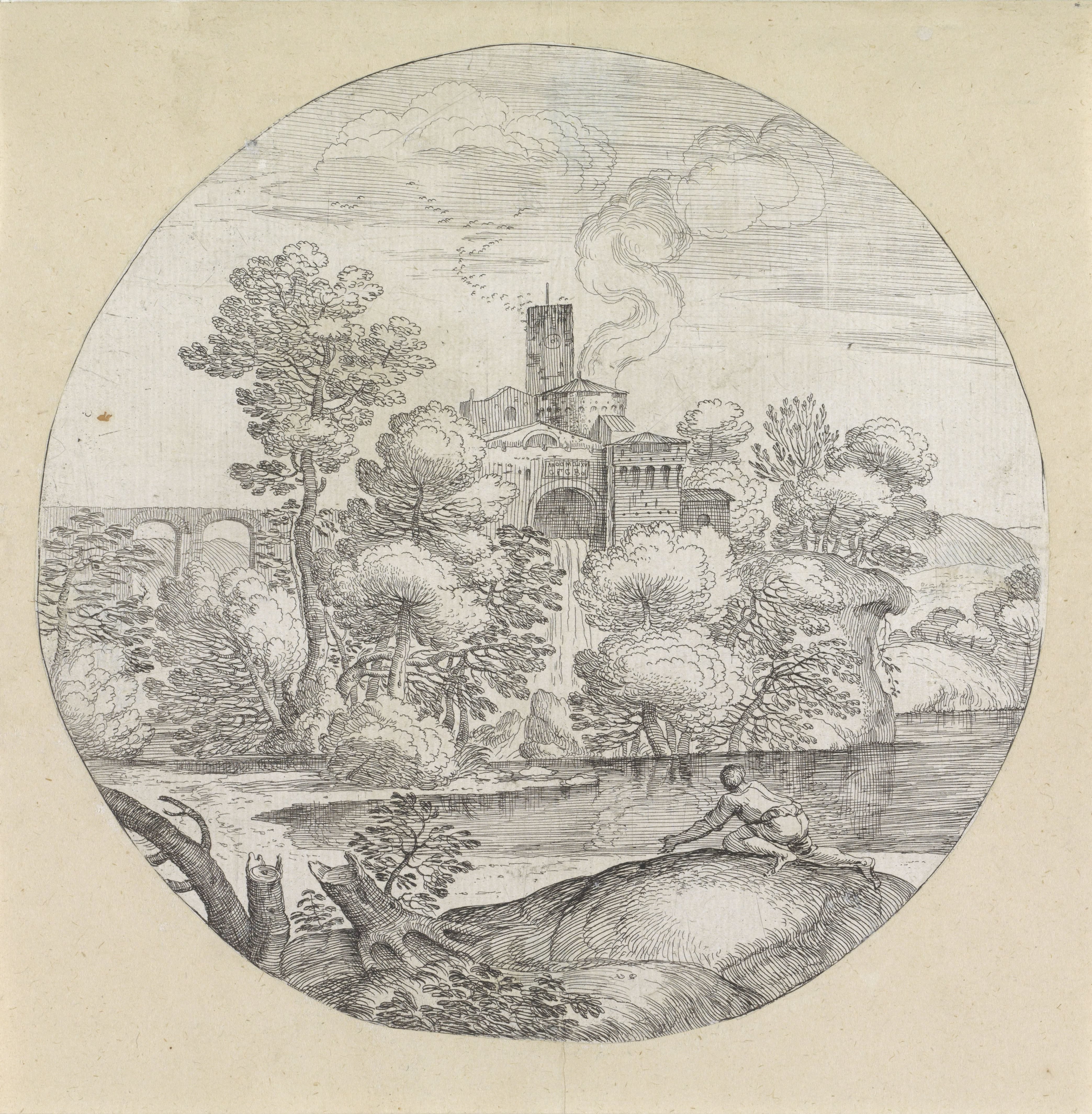 Landschap met kruipende man