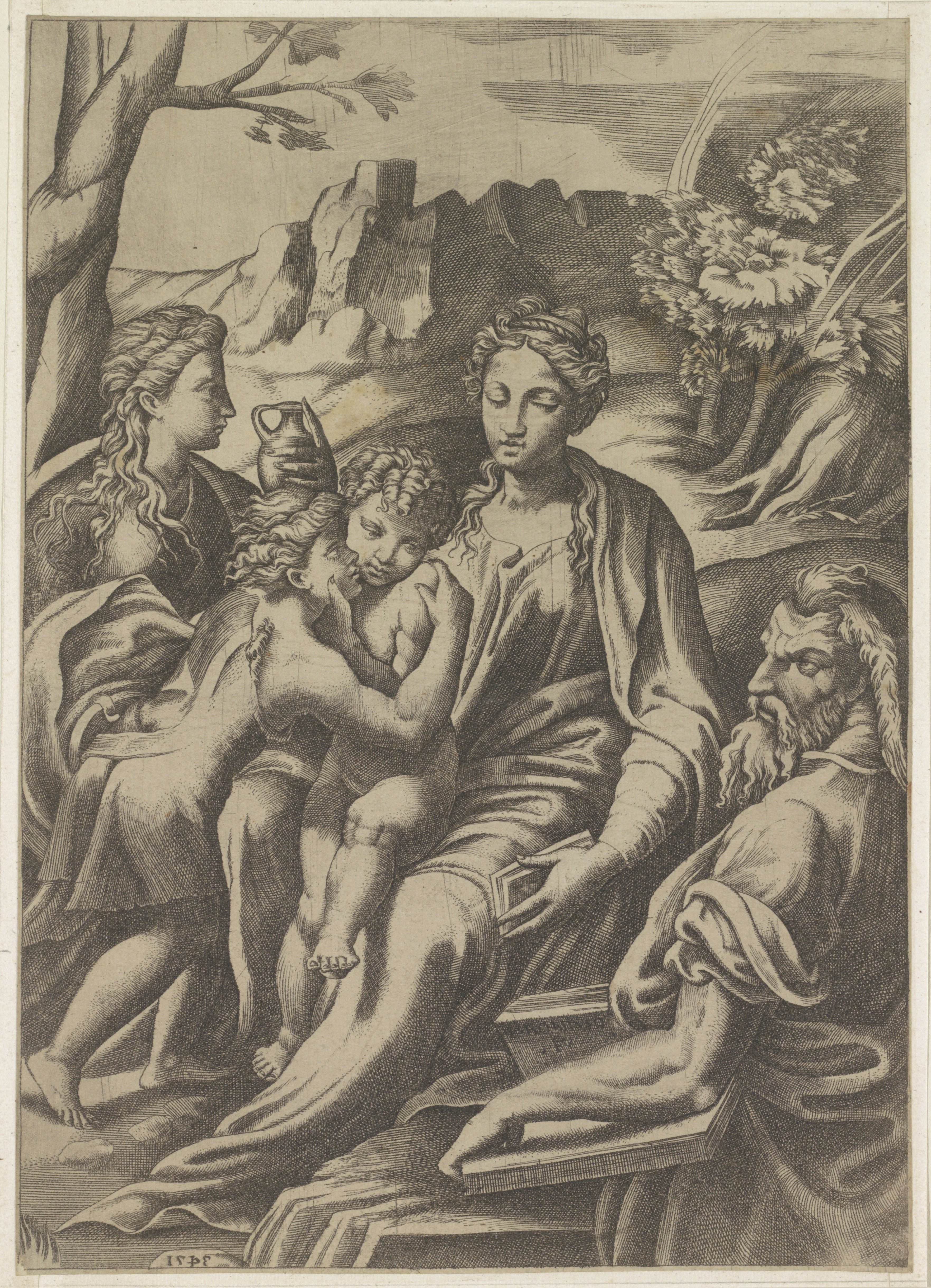 Heilige Familie met de jonge Johannes de Doper en Maria Magdalena