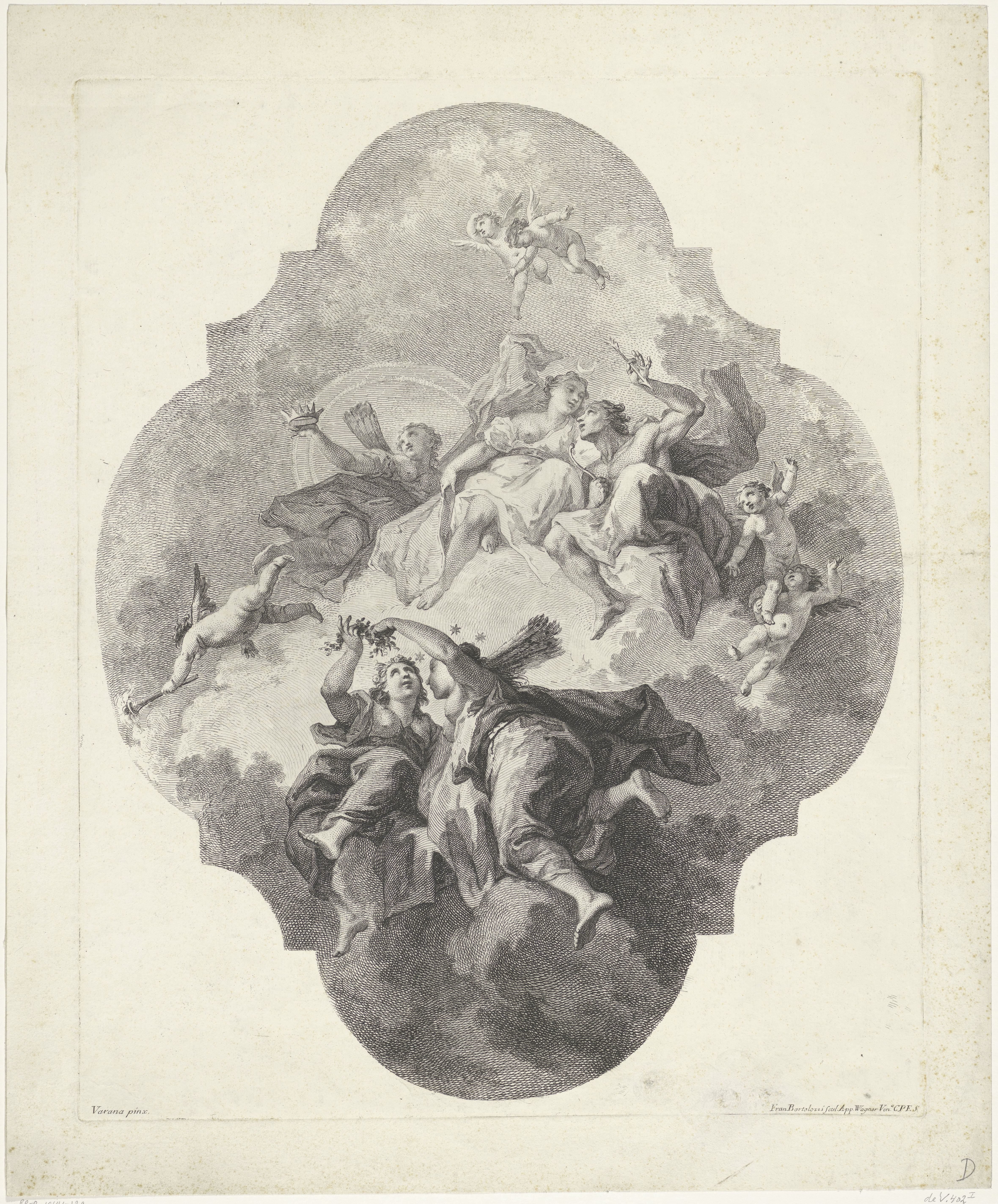Diana en haar nimfen op wolken