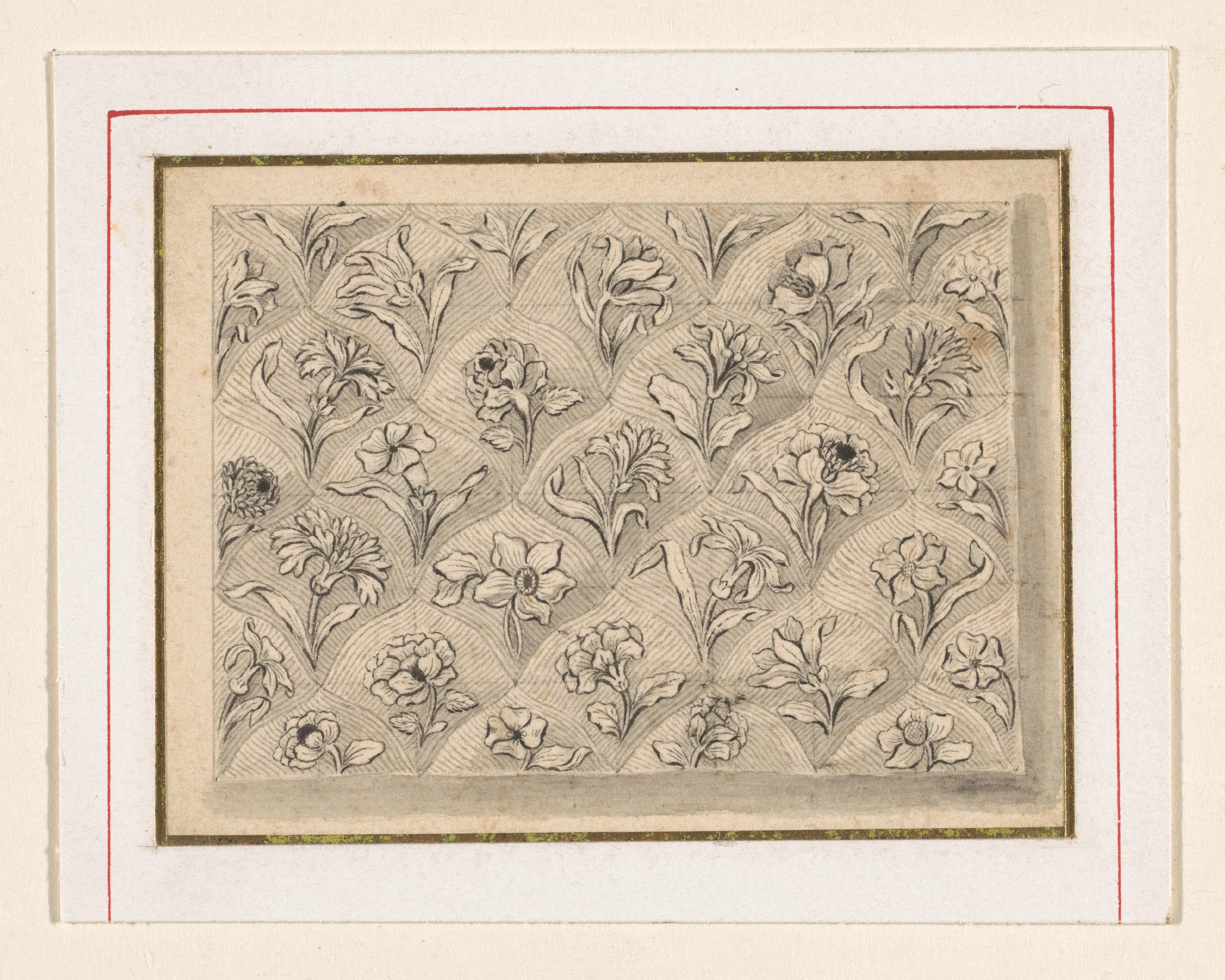 Patroon van ruitvormige vlakken met bloemen