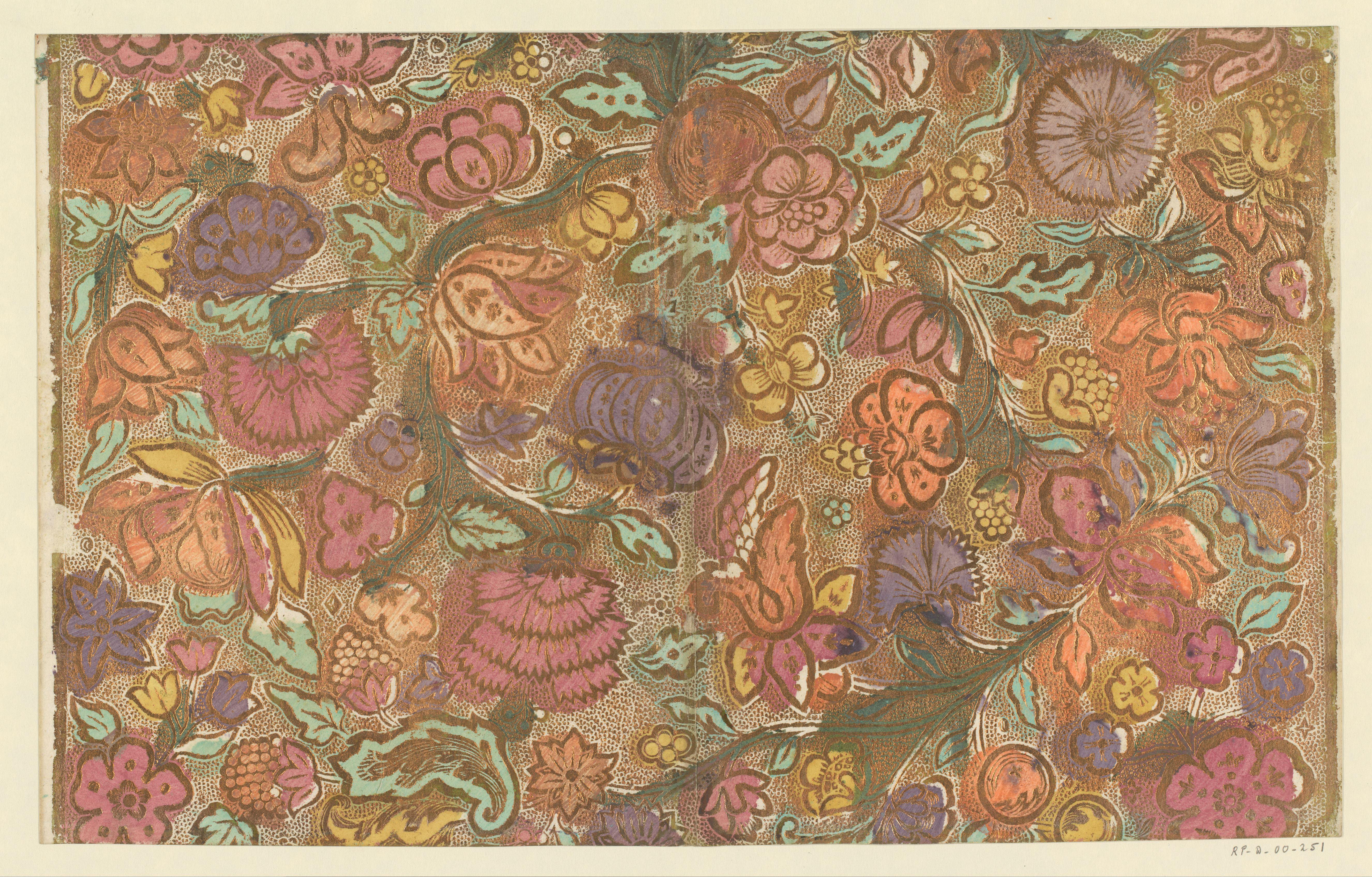 Blad met bloemen en vruchten met puntenfond