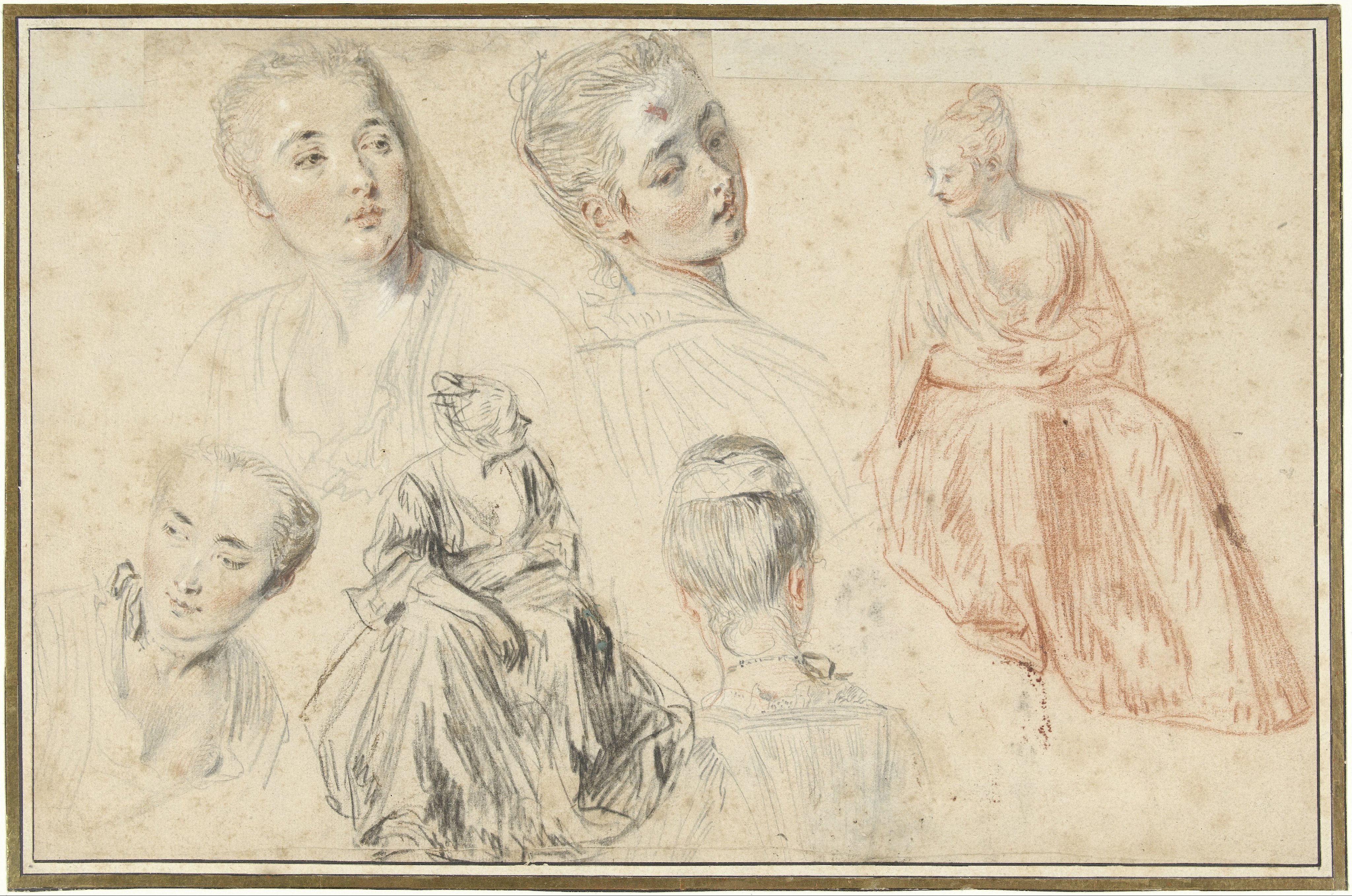 Four Studies of a Woman's Head and Two of a Seated Woman