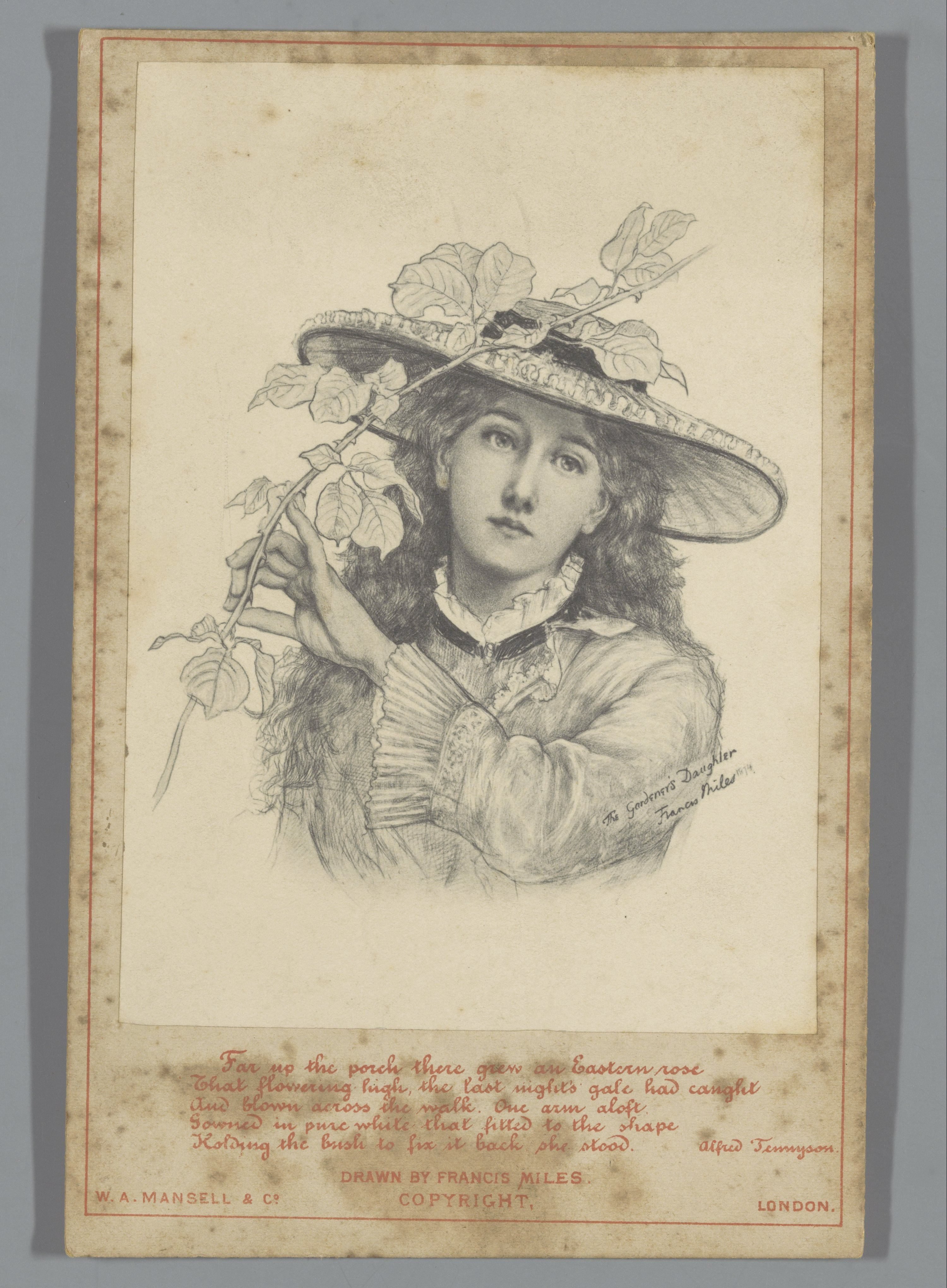 Fotoreproductie van de tekening The Gardener's Daughter door Francis Miles