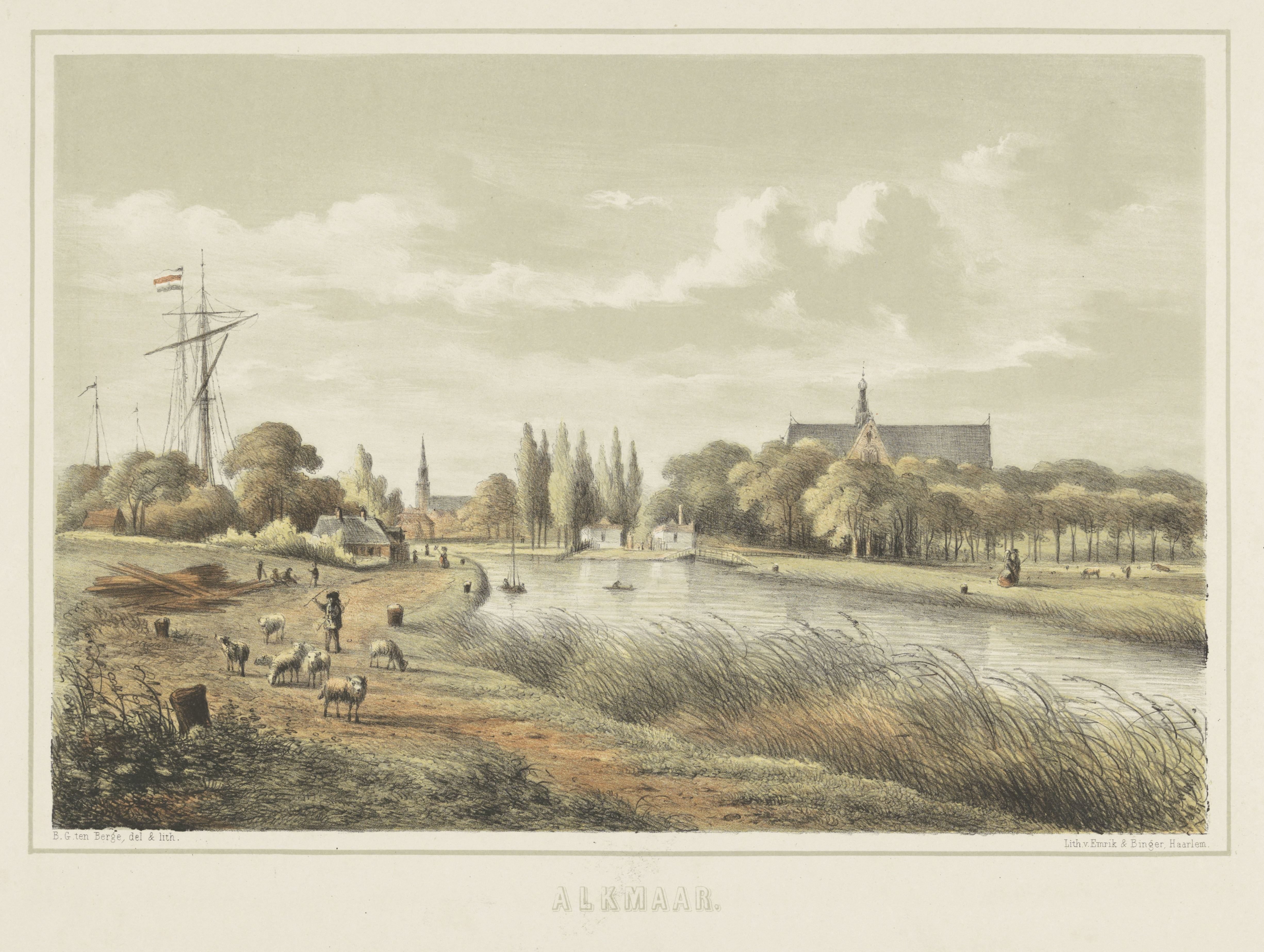 Gezicht op een rivier bij Alkmaar