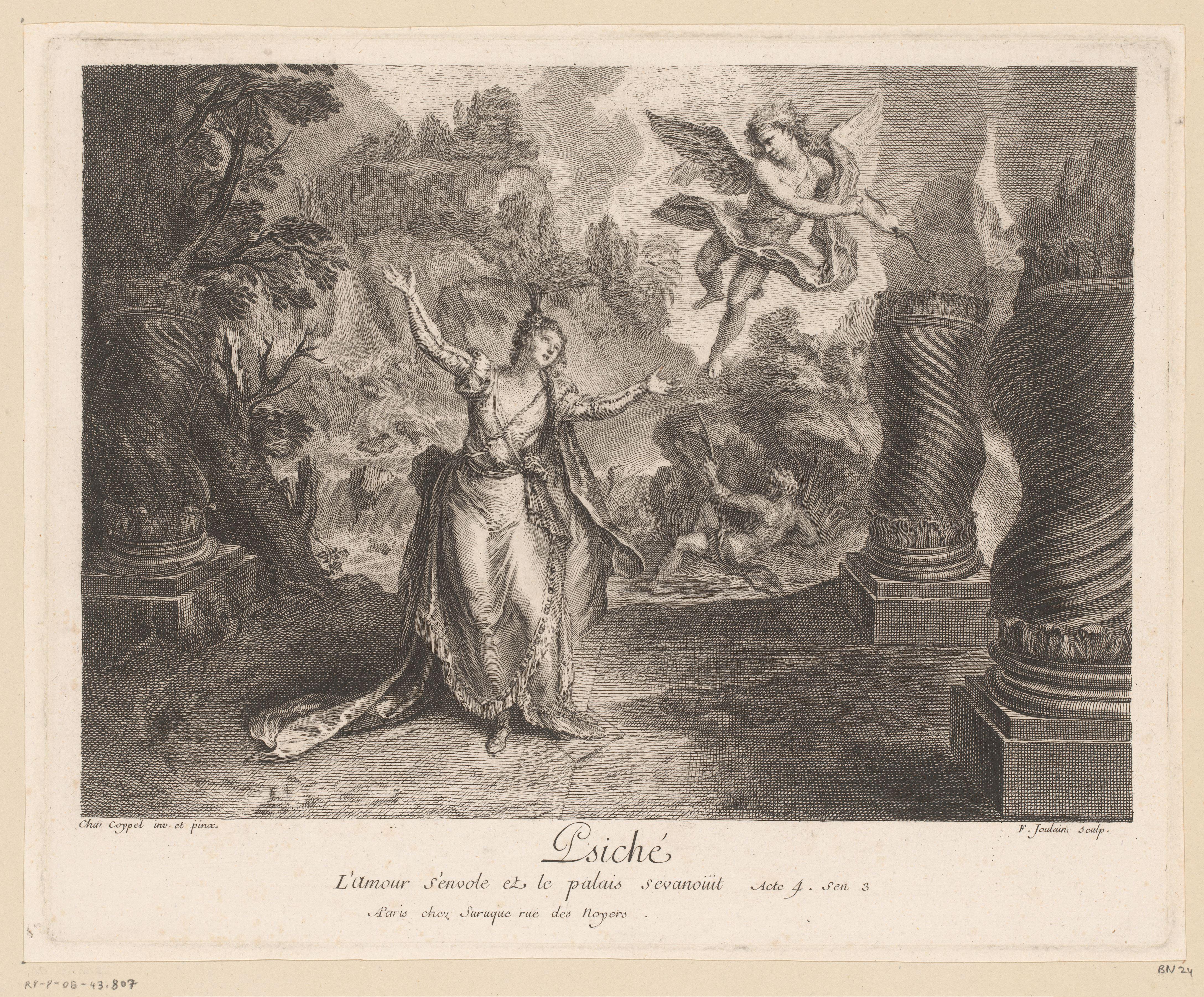 Toneelscène met Psyche en Amor
