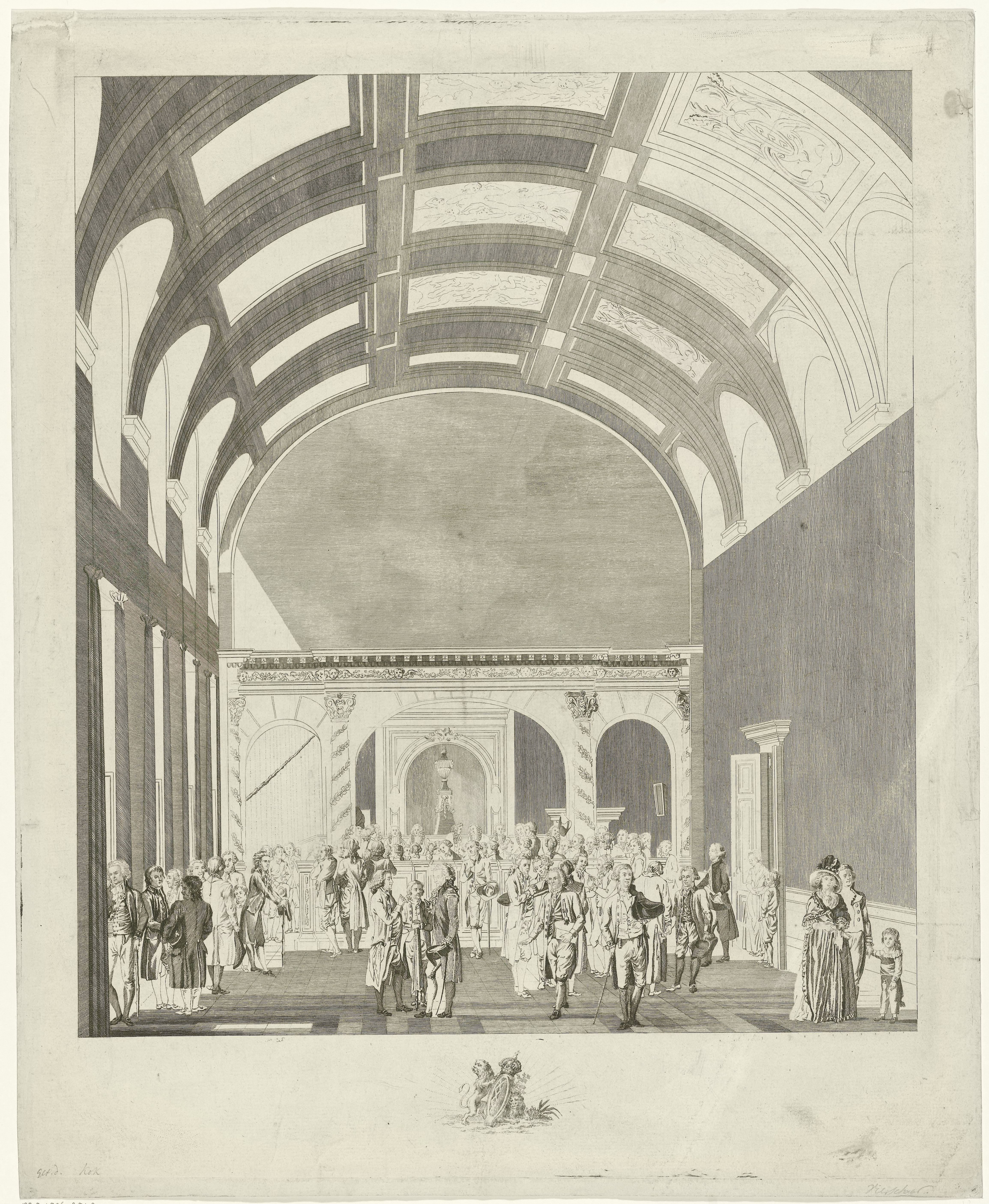 Gezicht op het interieur van de Schepenzaal van het Stadhuis op de Dam