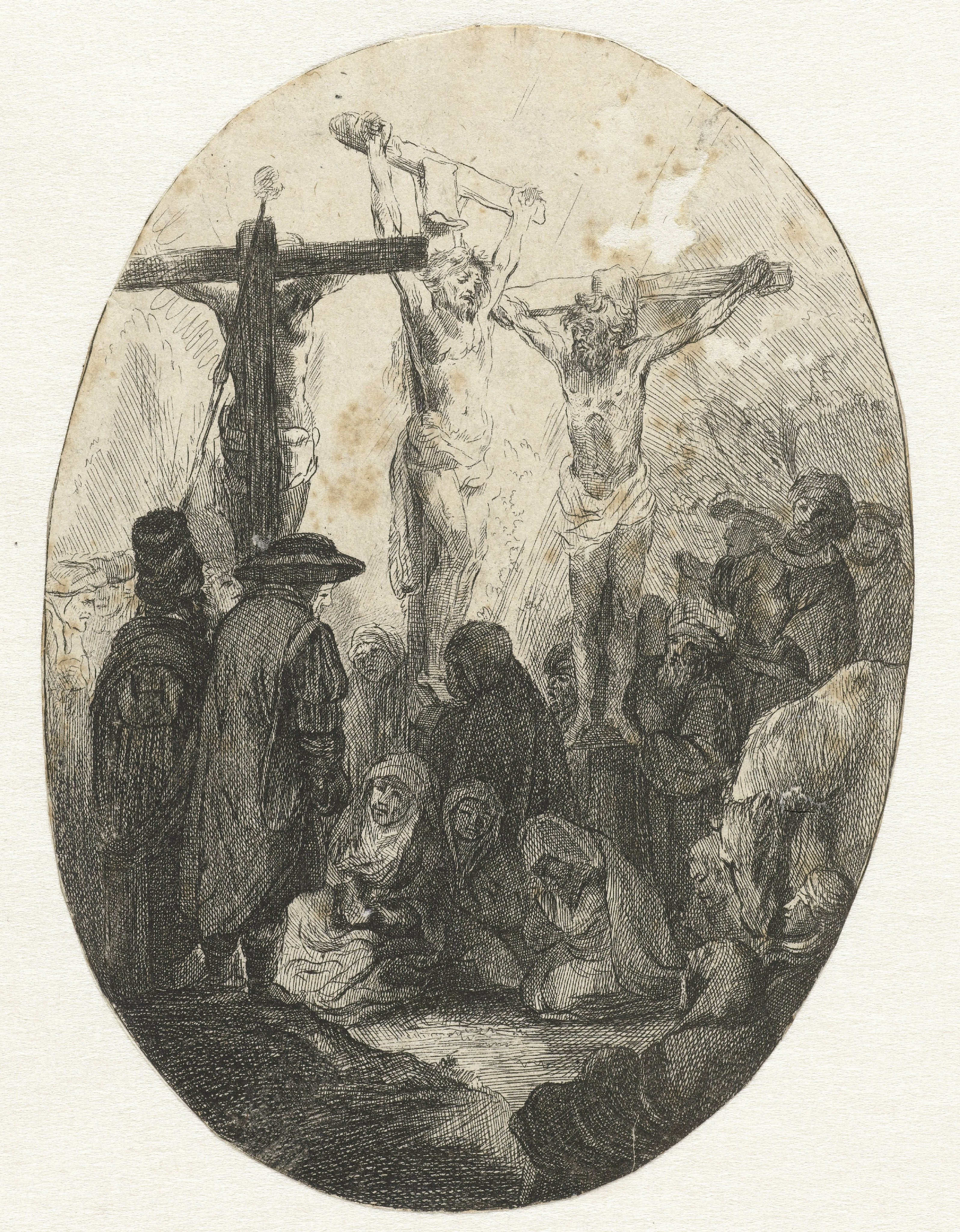 Christ crucified between the two thieves: an oval plate
