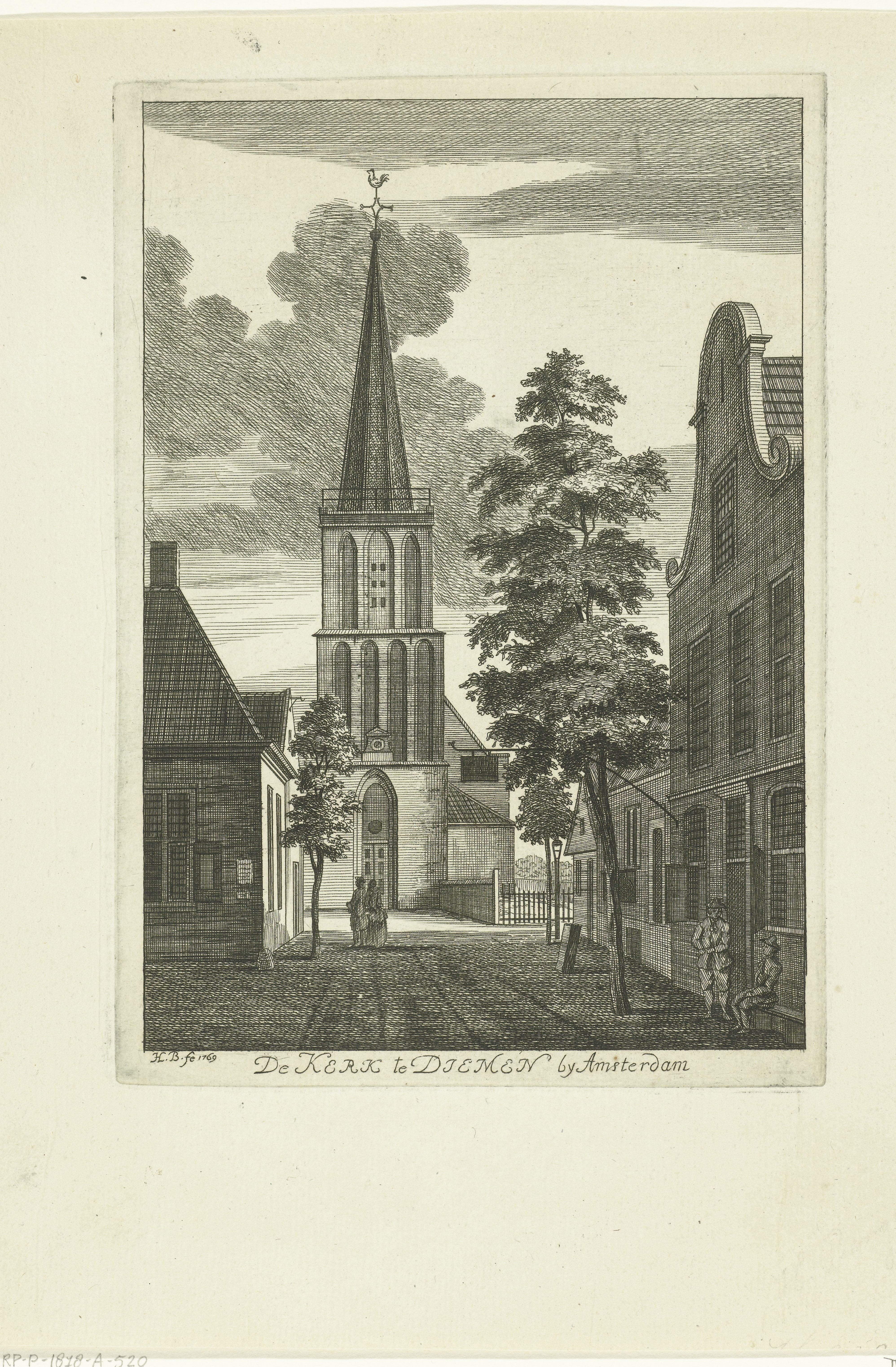 Dorpsgezicht met kerk te Diemen