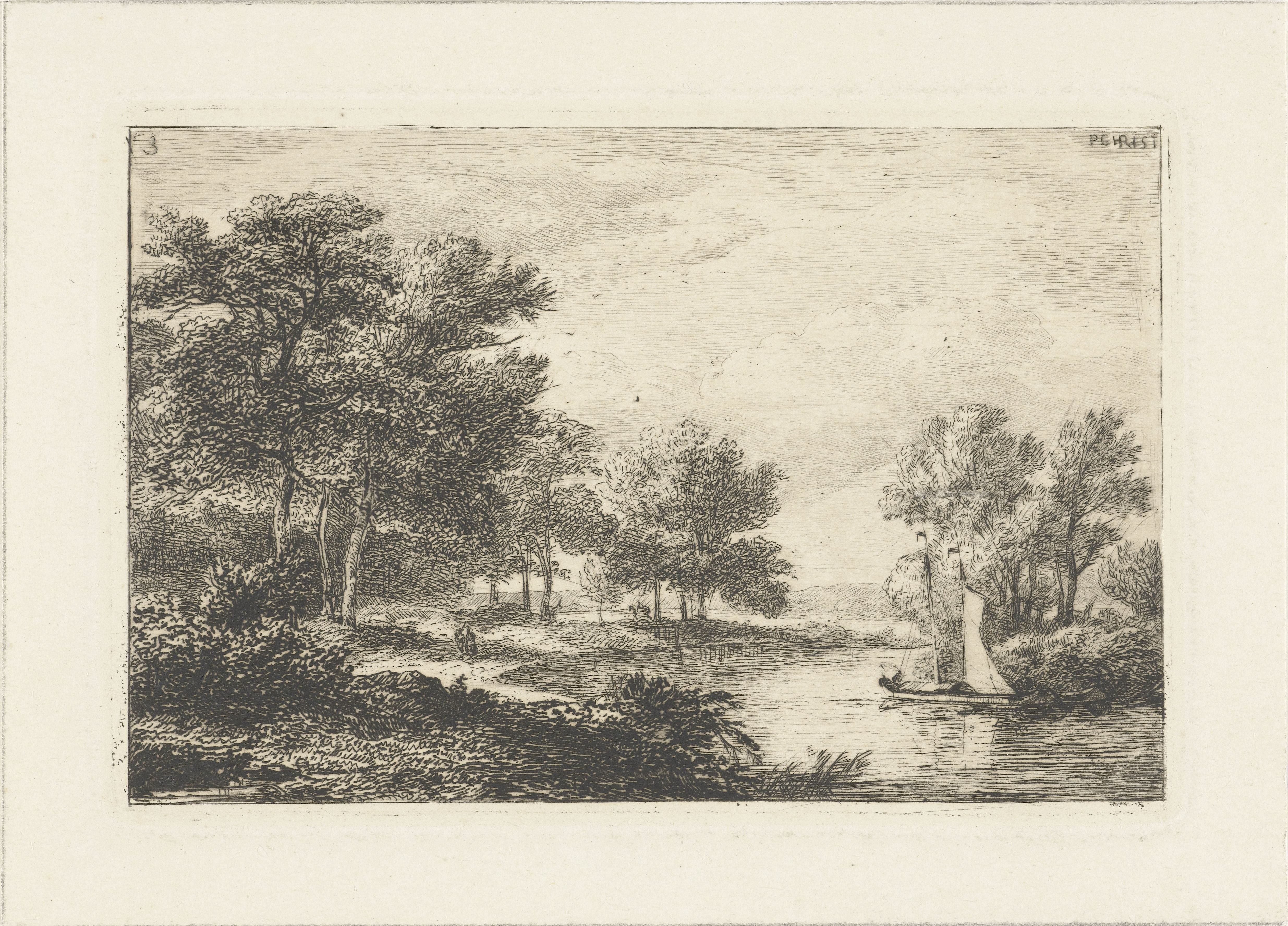 Rivierlandschap met zeilboot