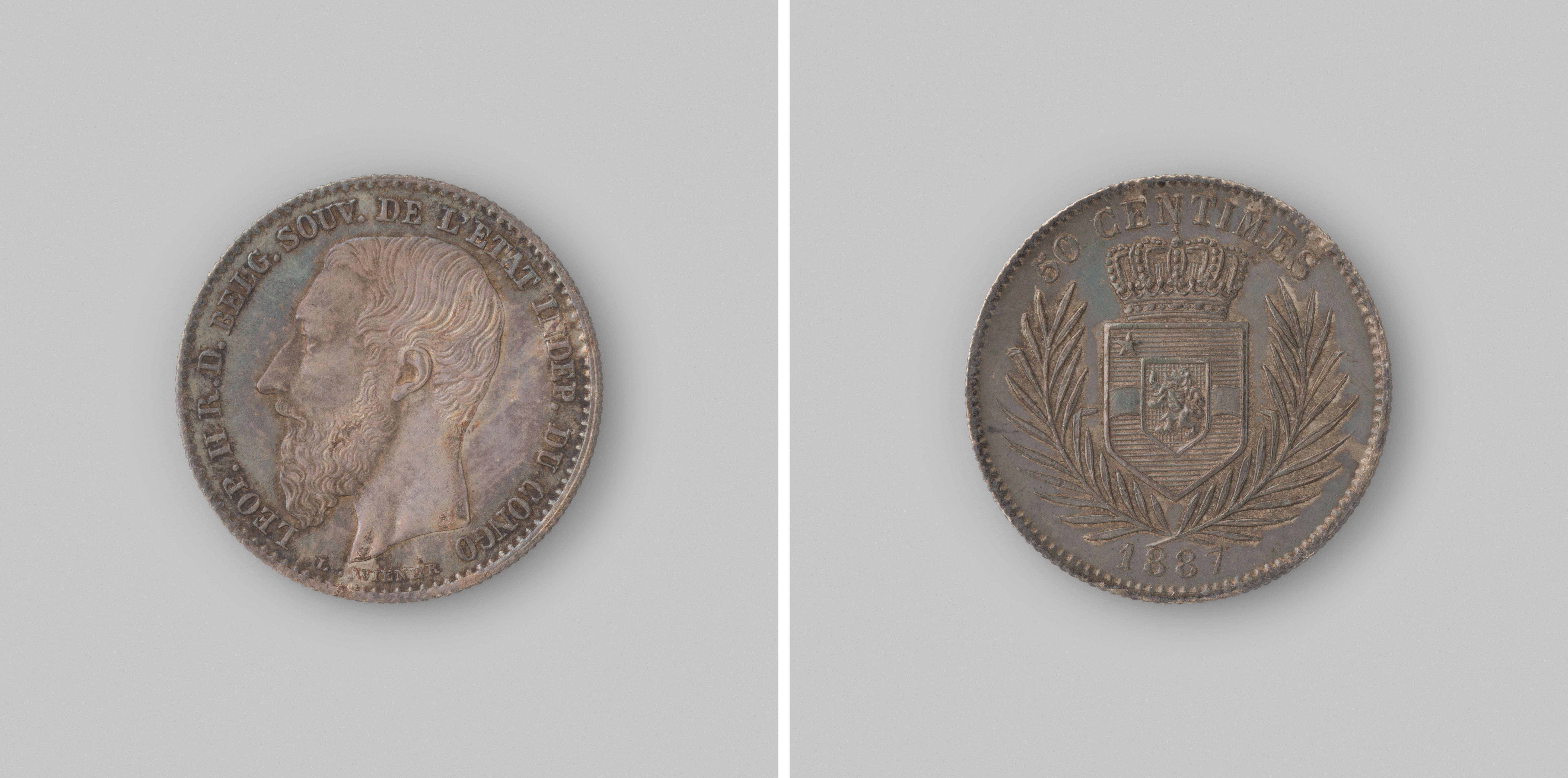 50 centimes uit Congo Vrijstaat van de Belgische koning Leopold II als soeverein, 1887