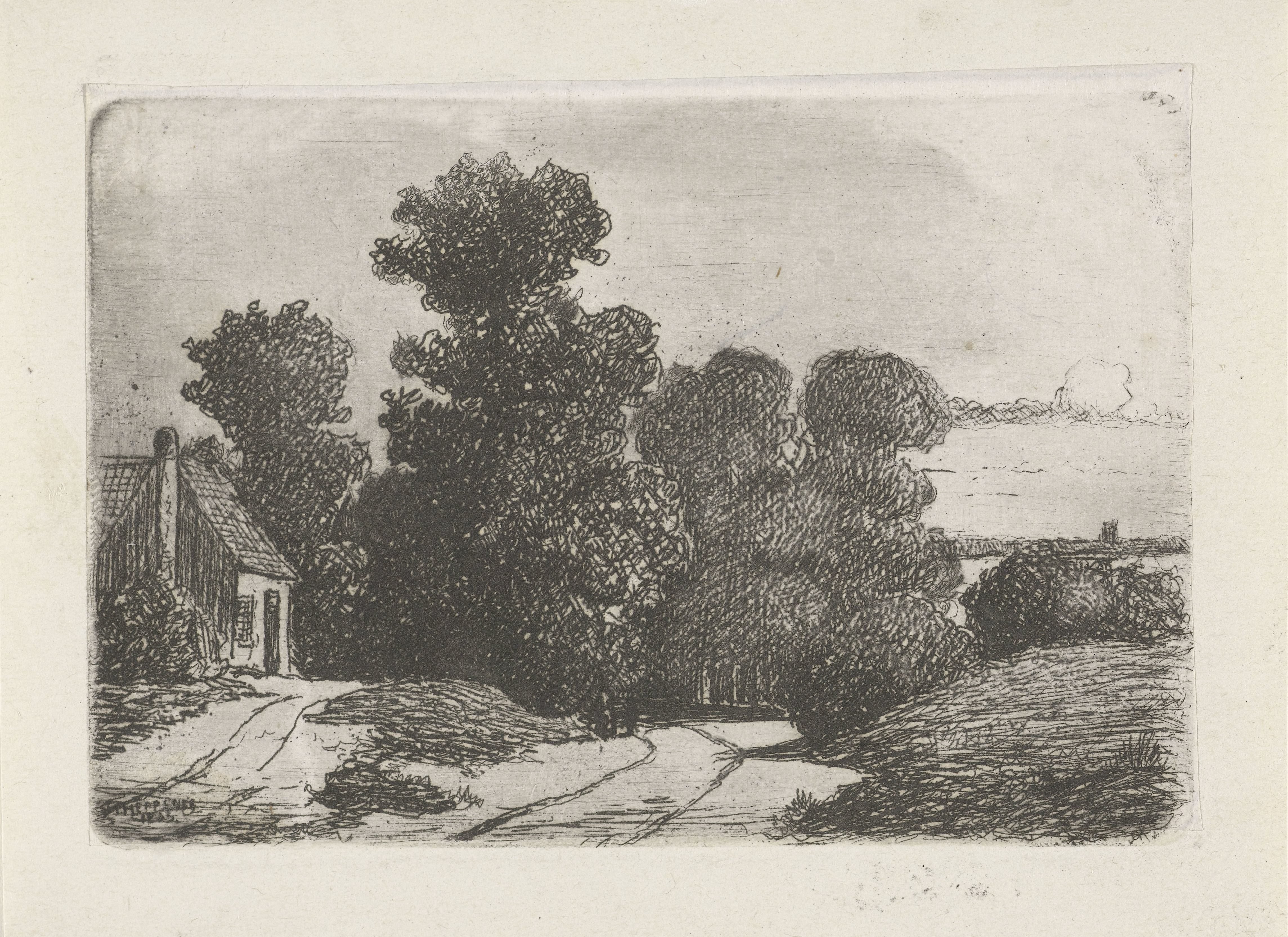 Landschap met links een boerderij
