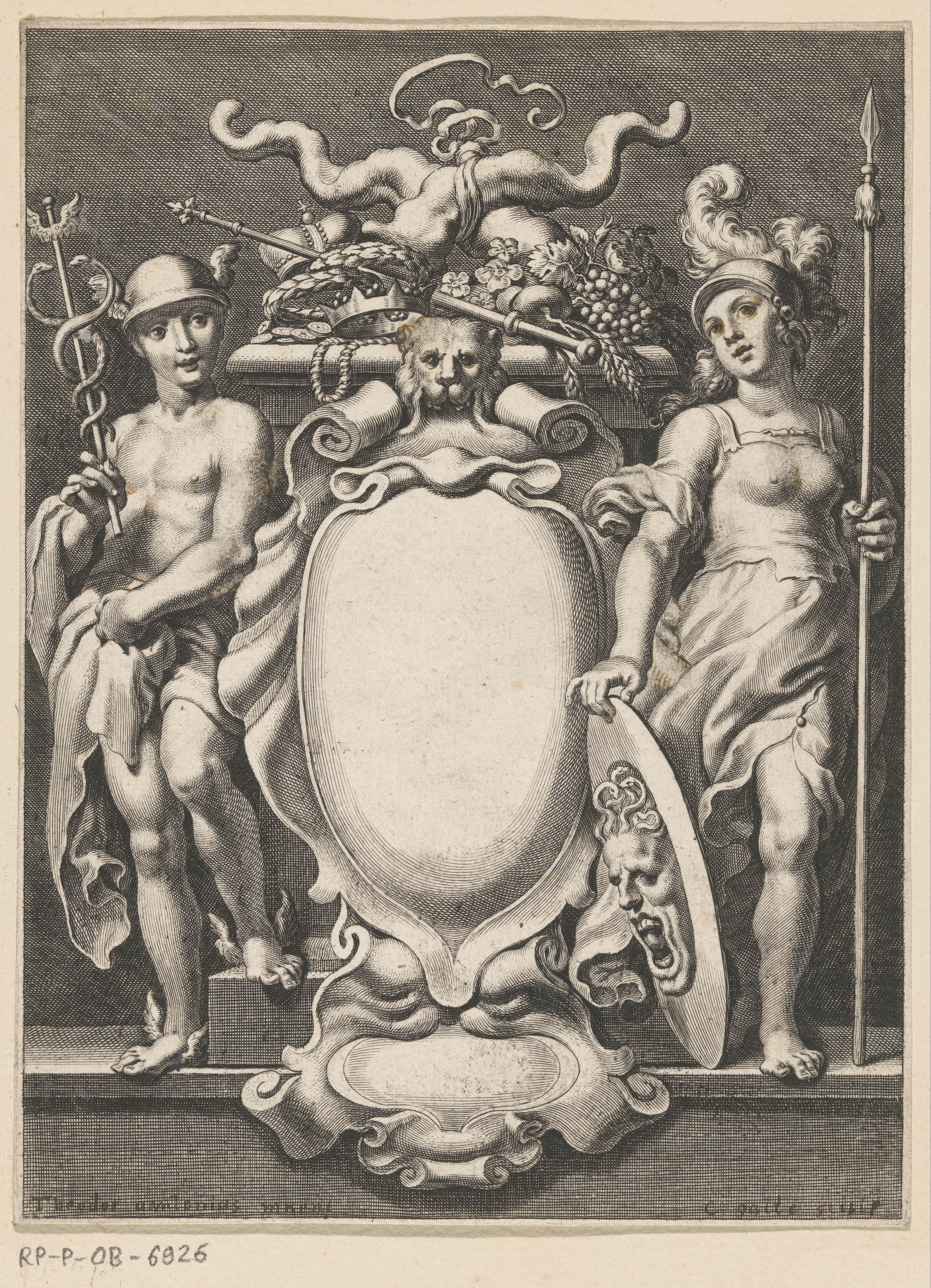 Allegorische titelpagina met Mercurius en Minerva