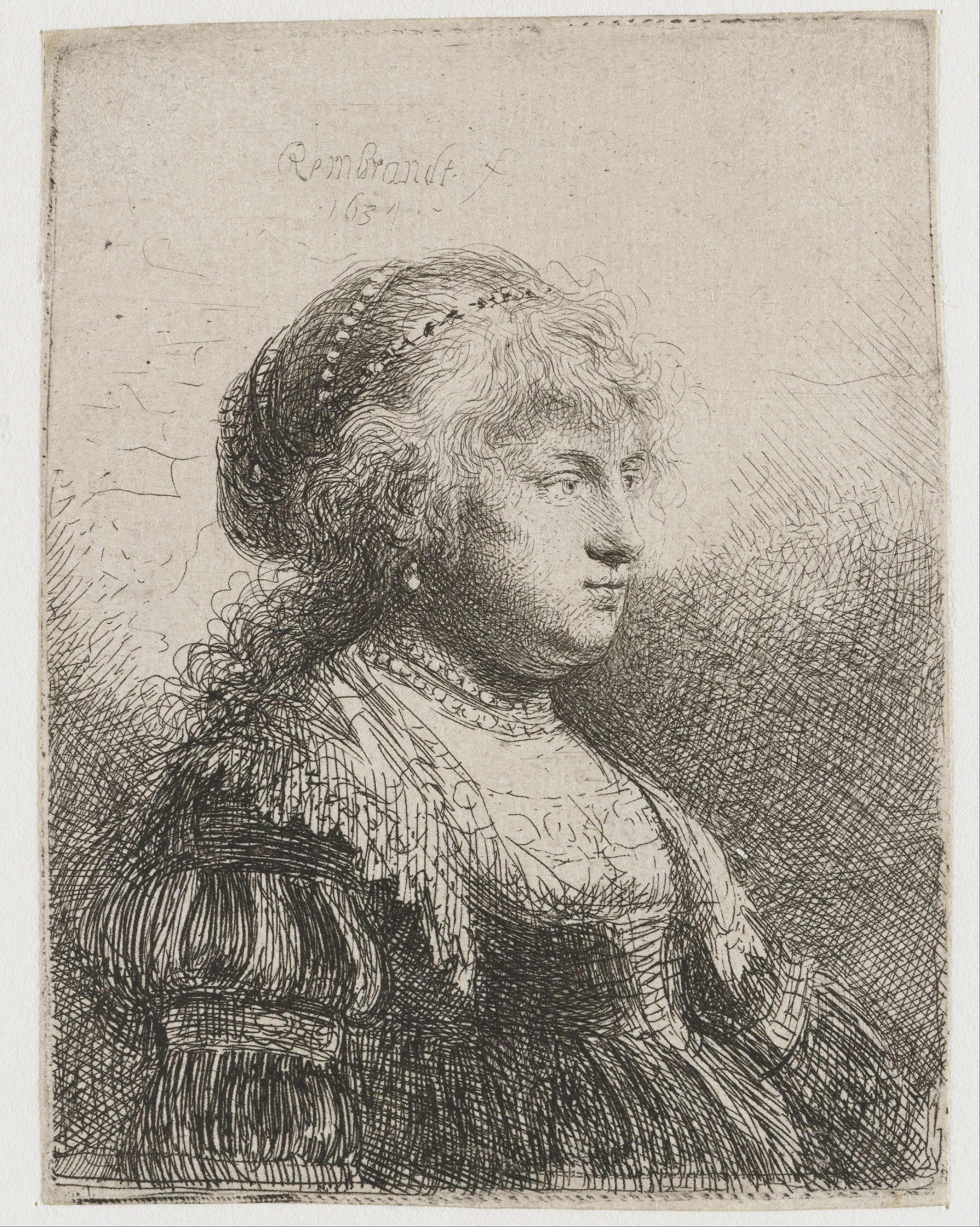 Saskia with pearls in her hair