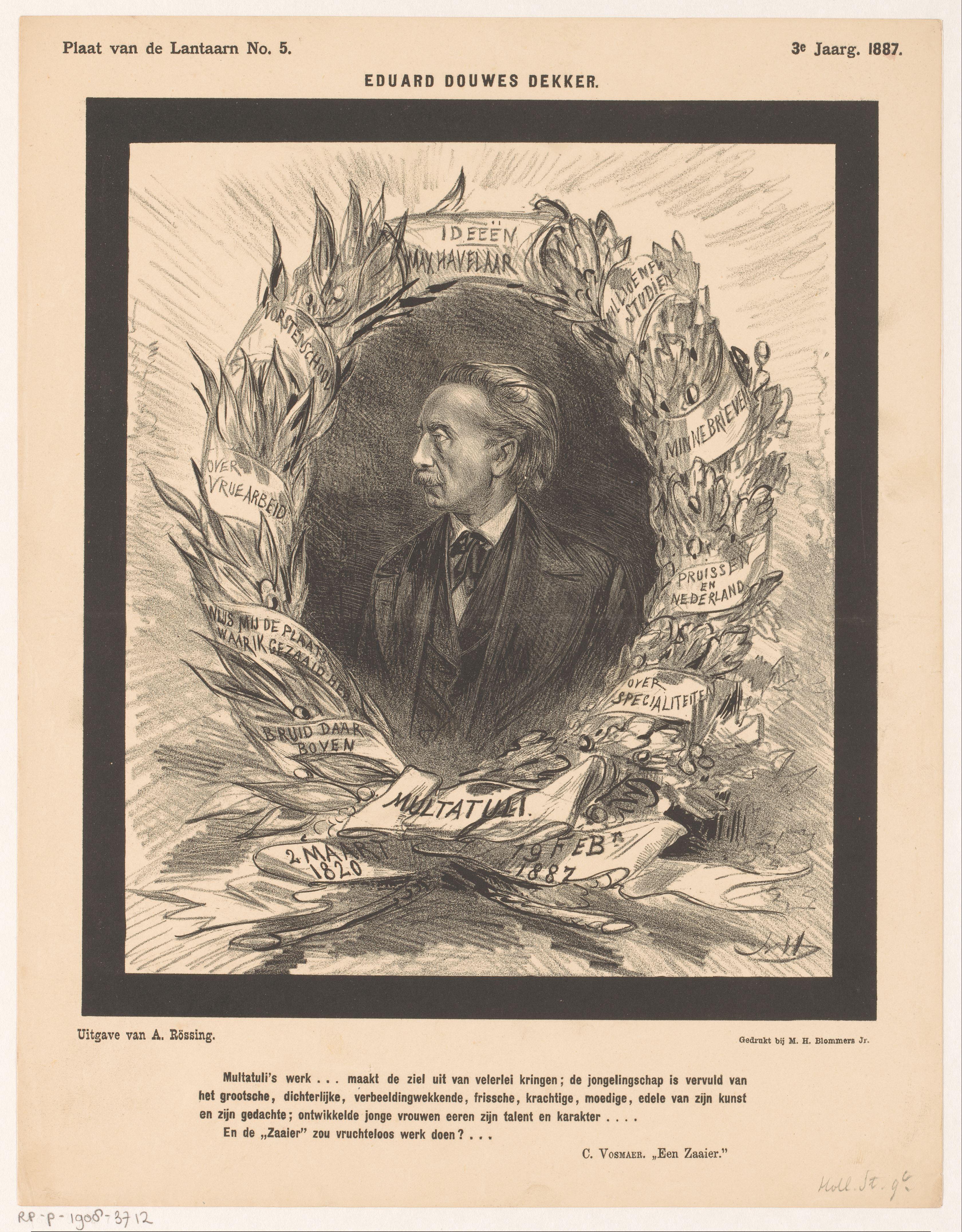 Spotprent met het portret van Multatuli