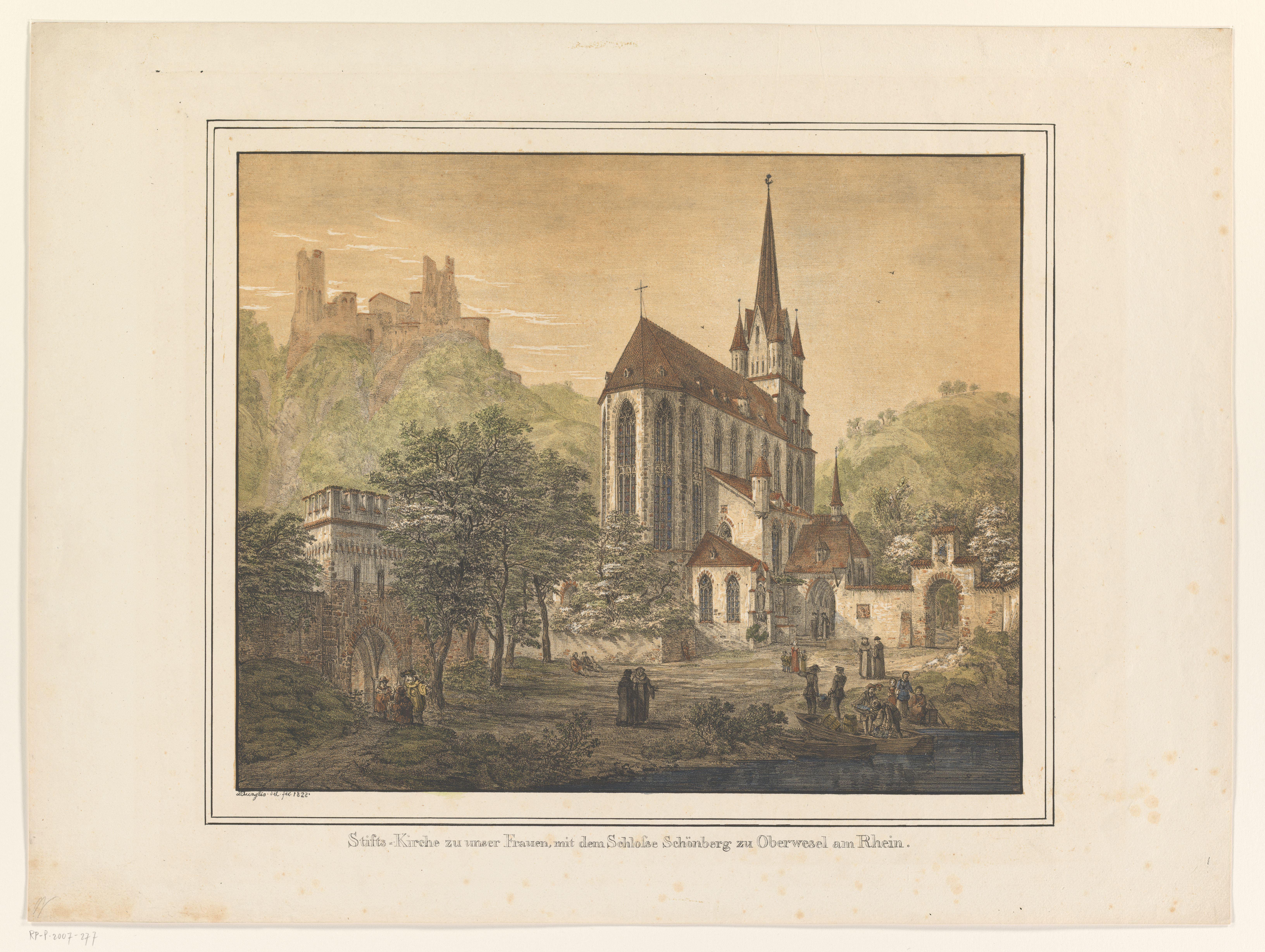Gezicht op de kerk en het kasteel te Oberwesel