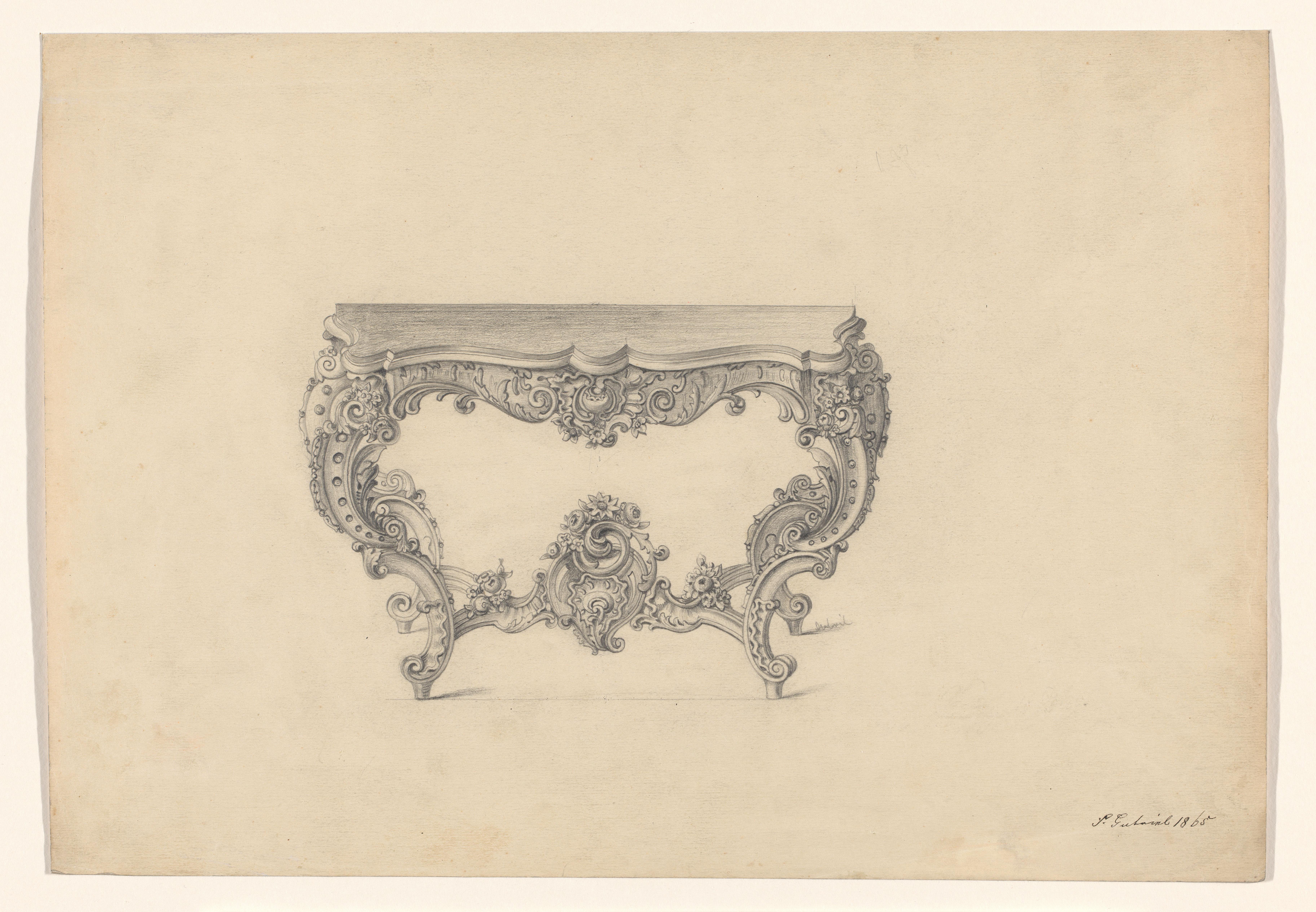 Ontwerp voor een wandtafel in neo-rococo stijl