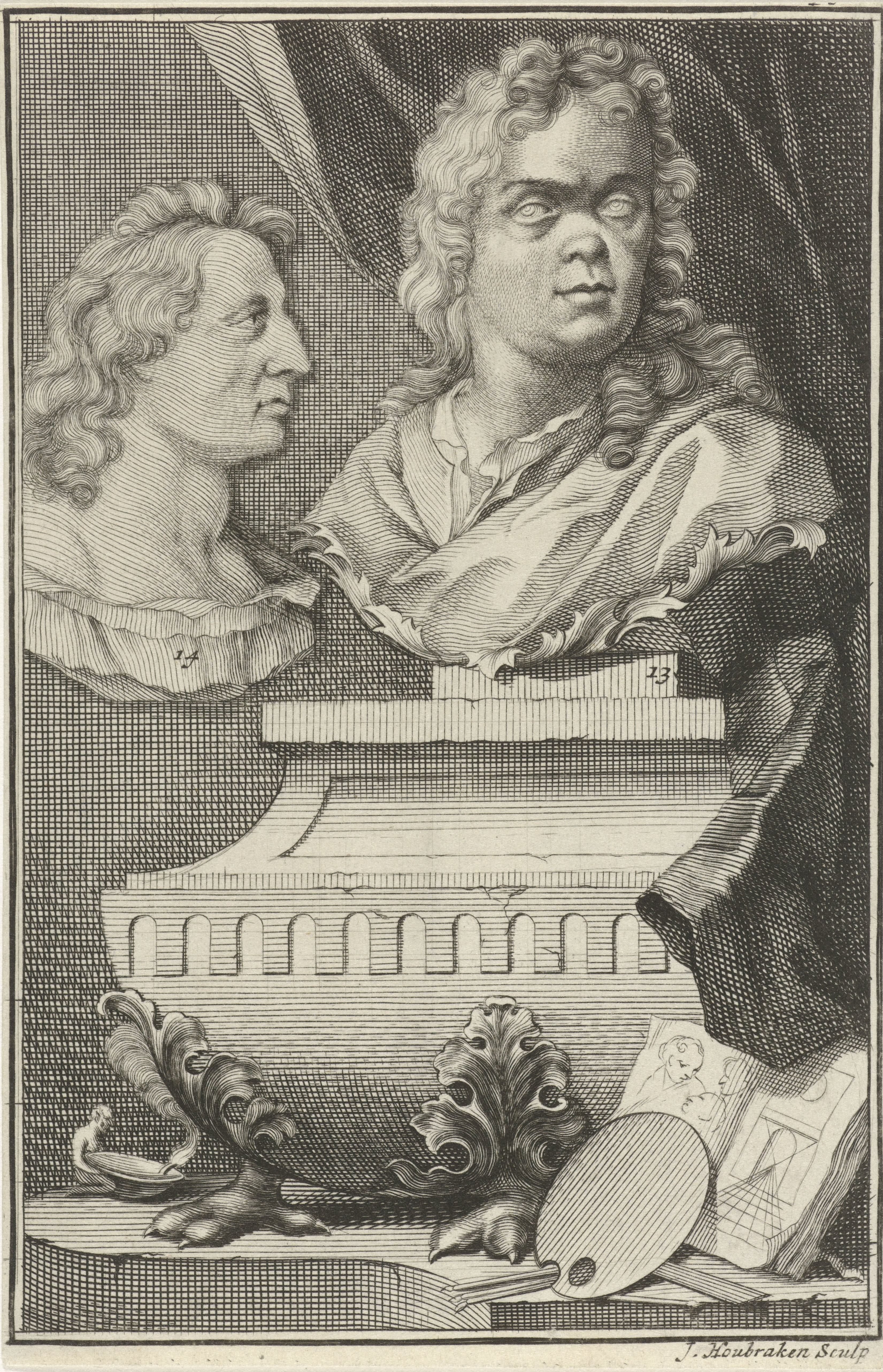 Bustes van Gerard de Lairesse en Albert Flamen