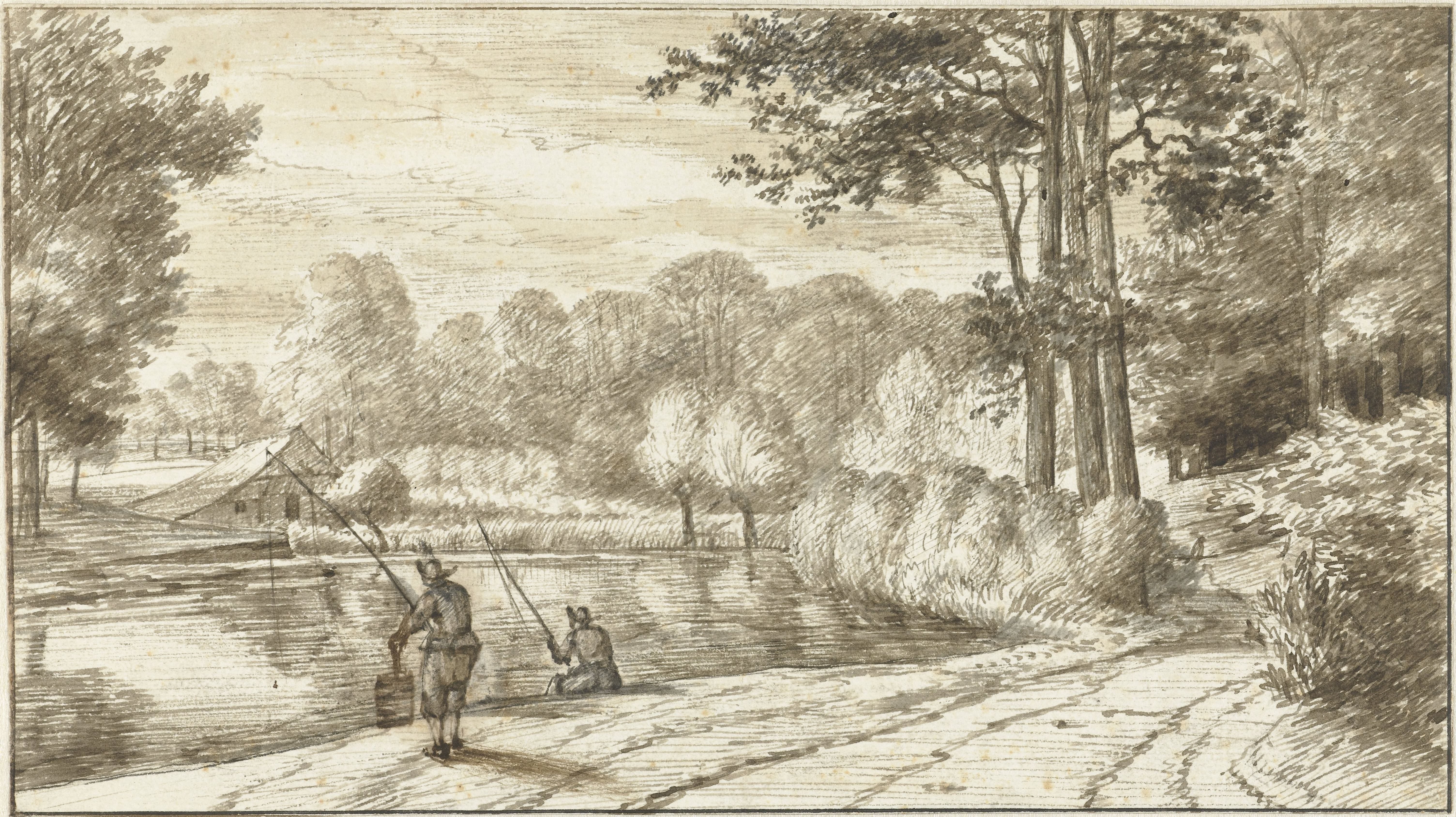 Landscape with Two Fishermen alongside a Road