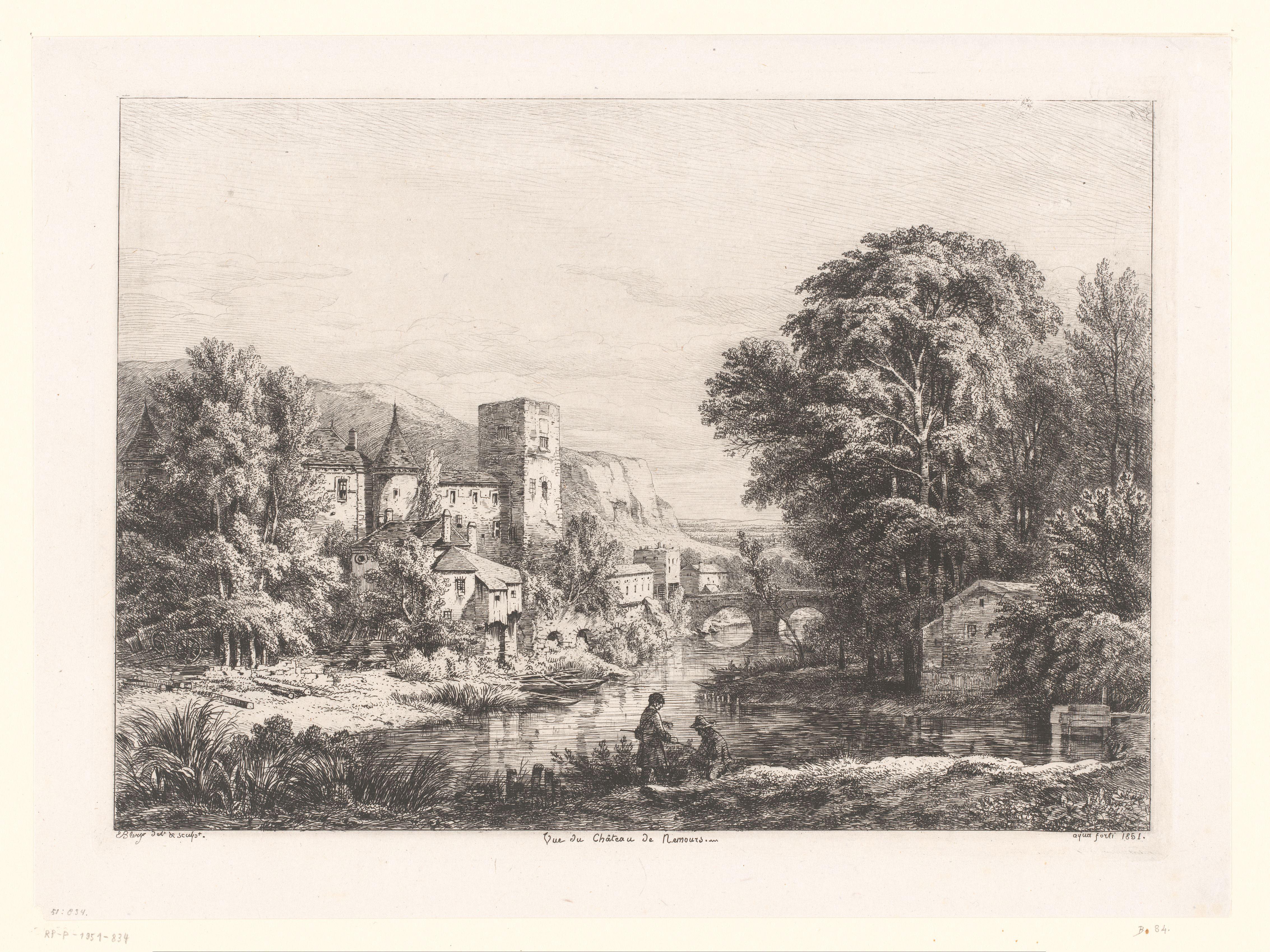 Landschap met zicht op een kasteel aan een rivier