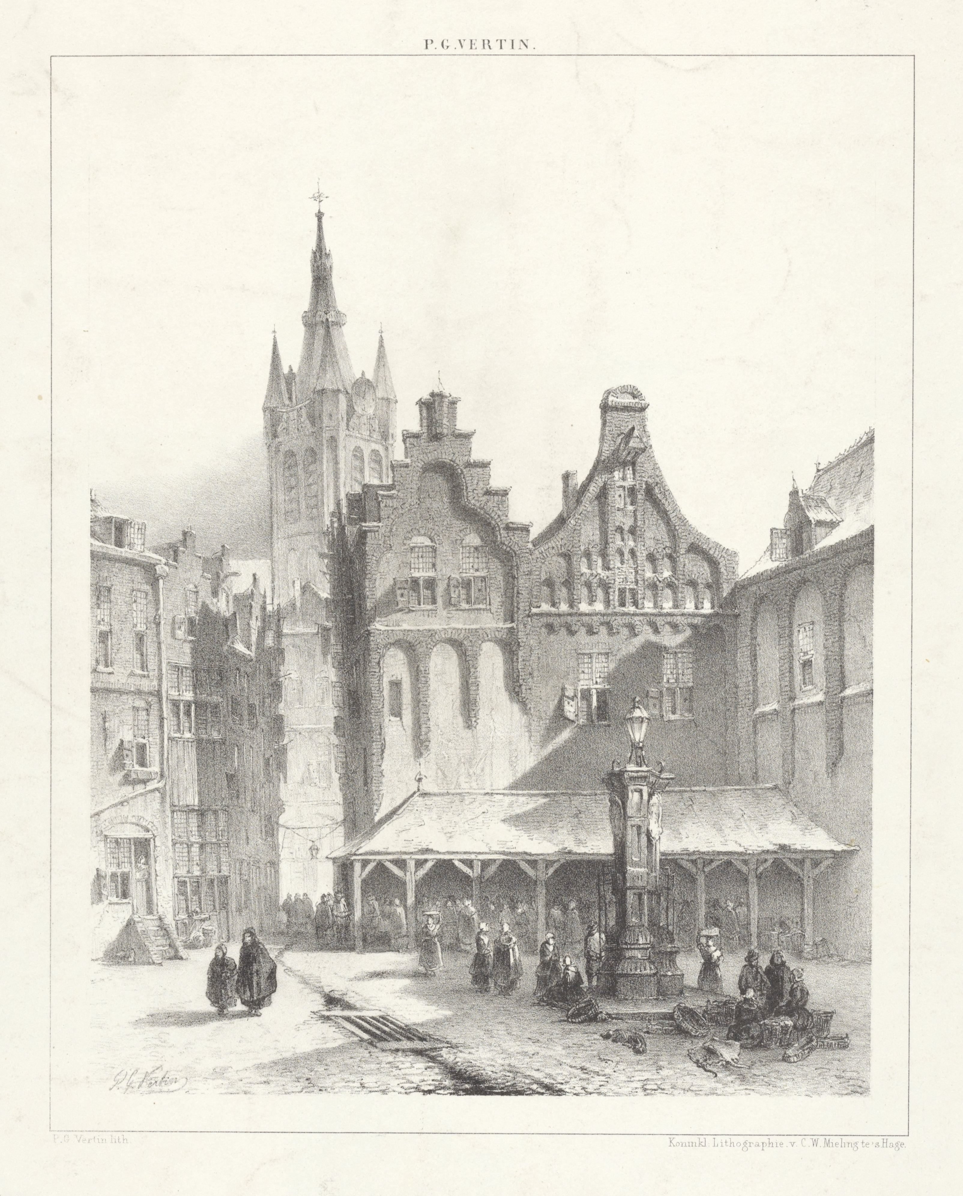 Plein met markt en waterpomp