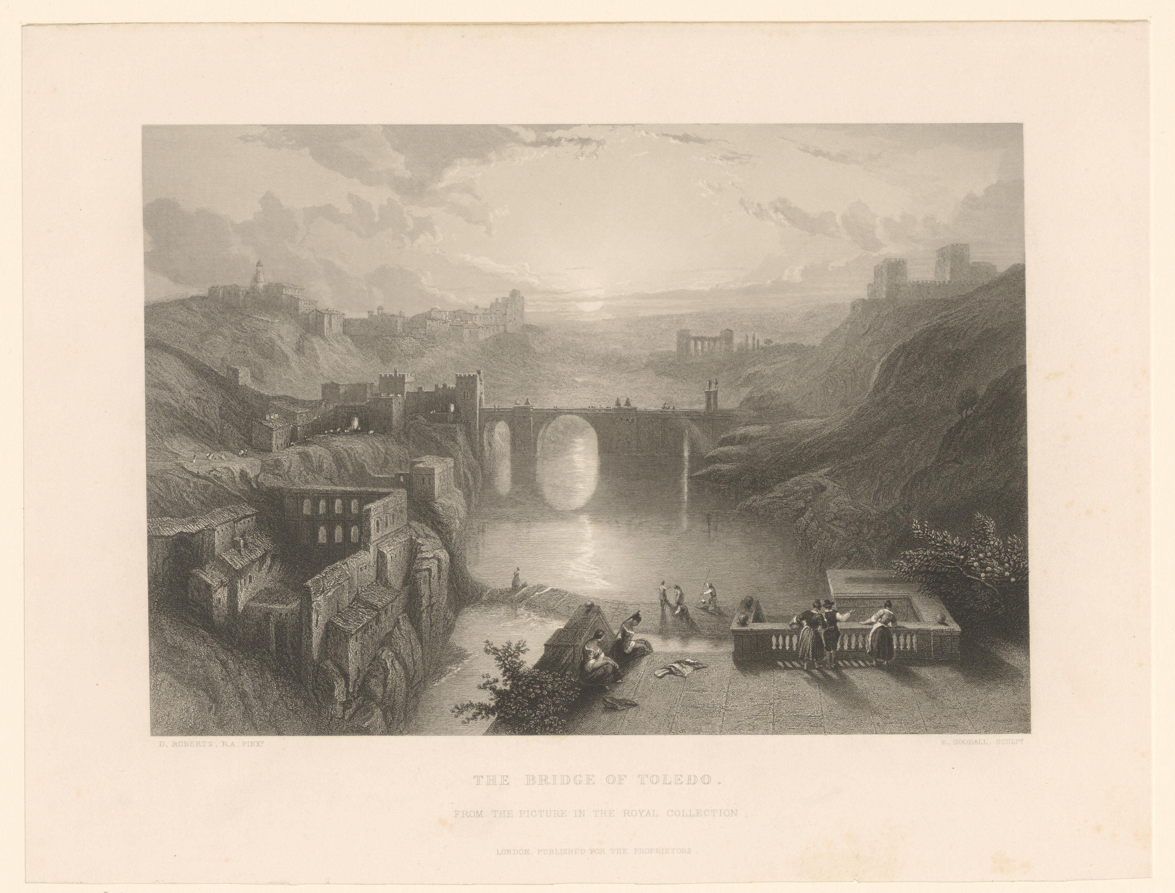 Gezicht op een brug bij Toledo