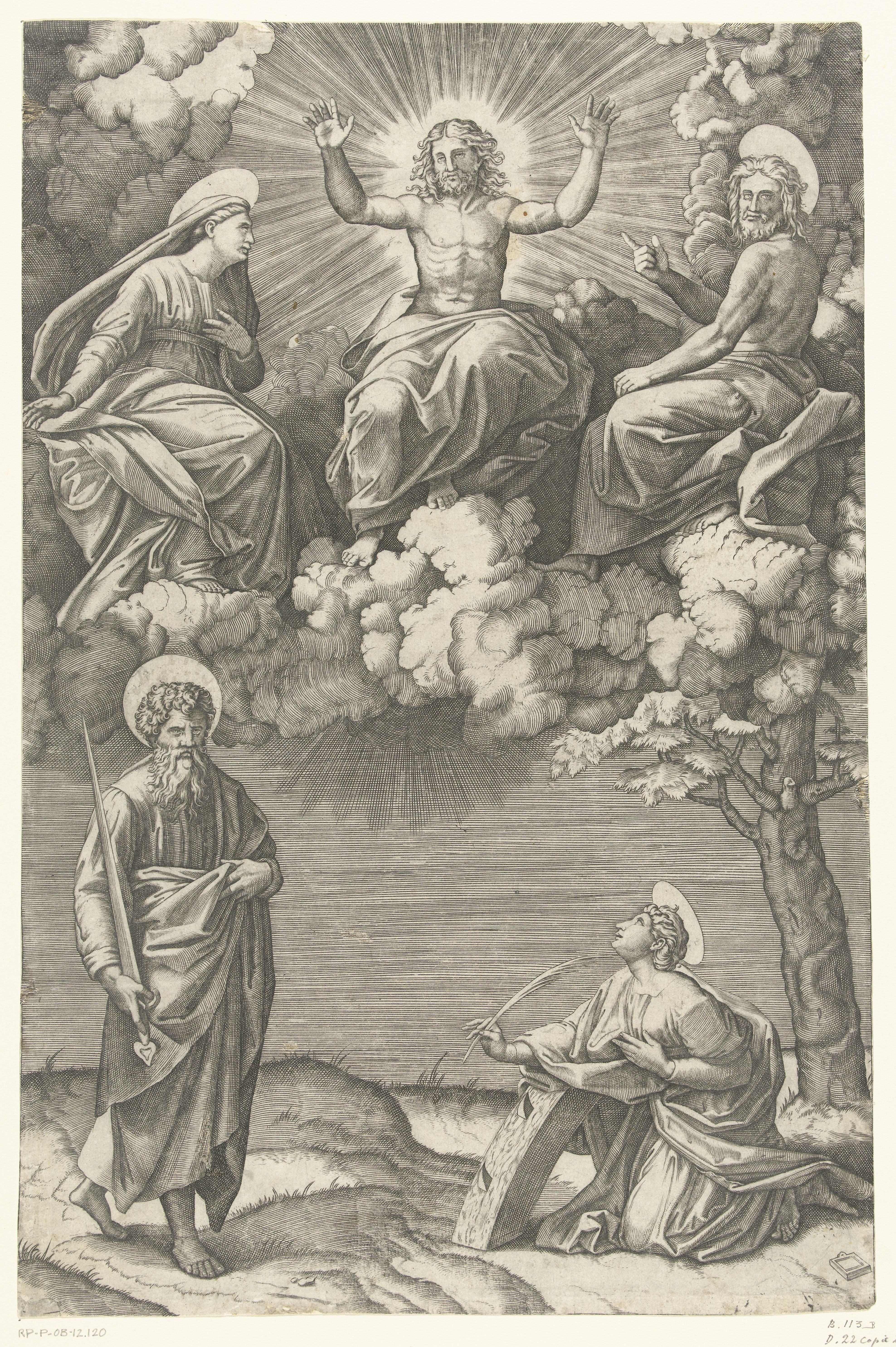 Christus en Maria en Johannes de Doper met heiligen Paulus en Catharina van Alexandrië