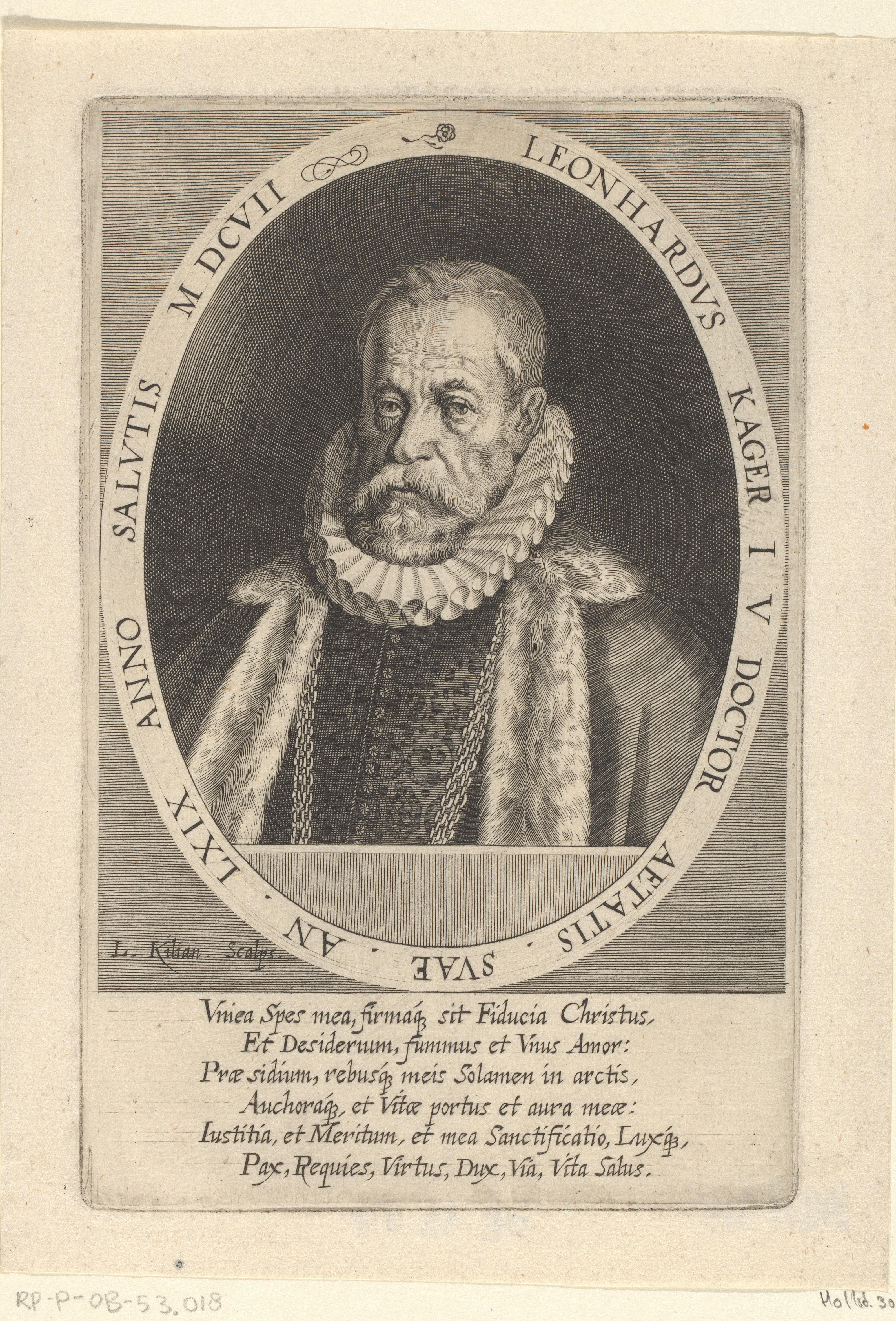 Portret van Leonhard Kager op 69-jarige leeftijd