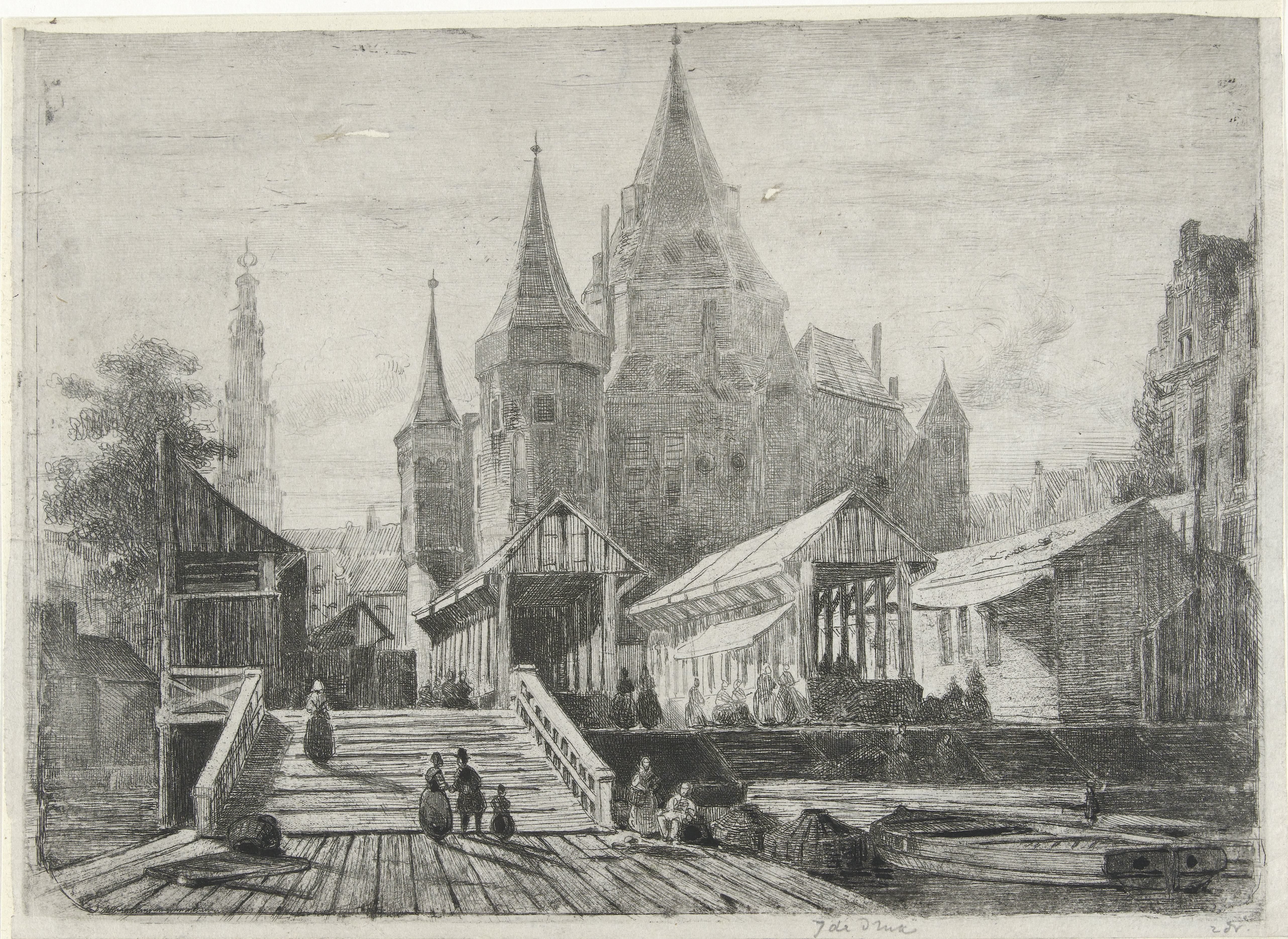 Gezicht op de Nieuwmarkt te Amsterdam