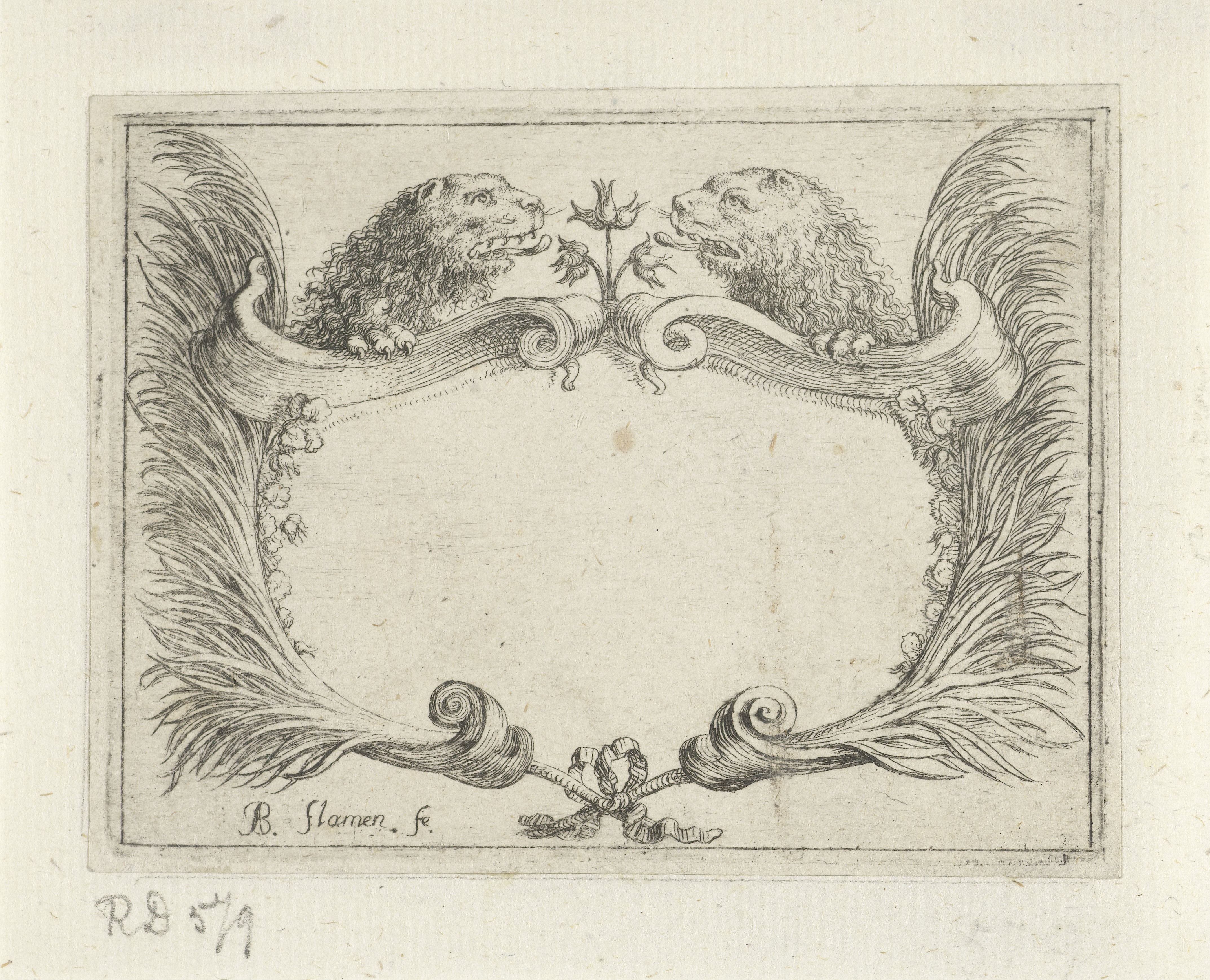 Cartouche met leeuwenkoppen