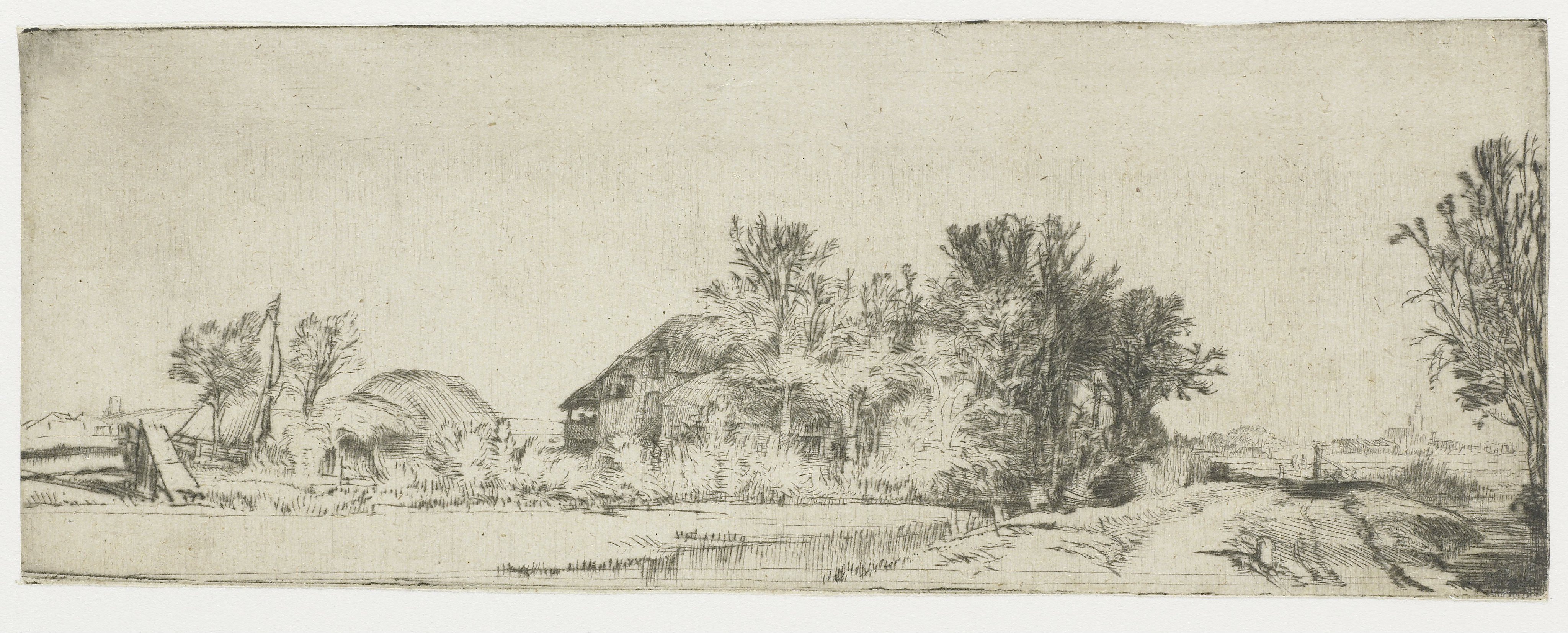 Landscape with a farmhouse along a road beside a canal