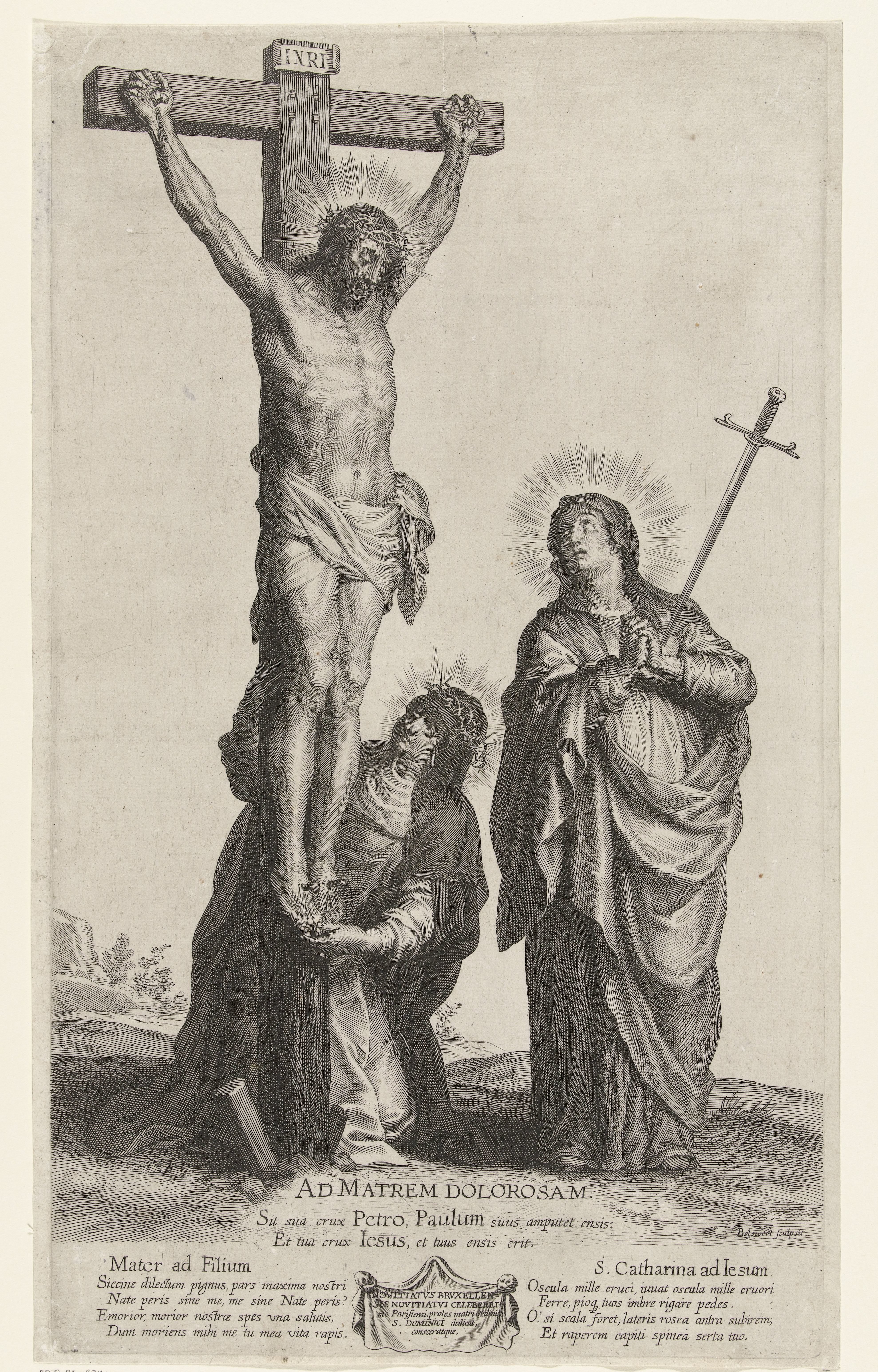 Christus aan het kruis, met Maria en de H. Catharina