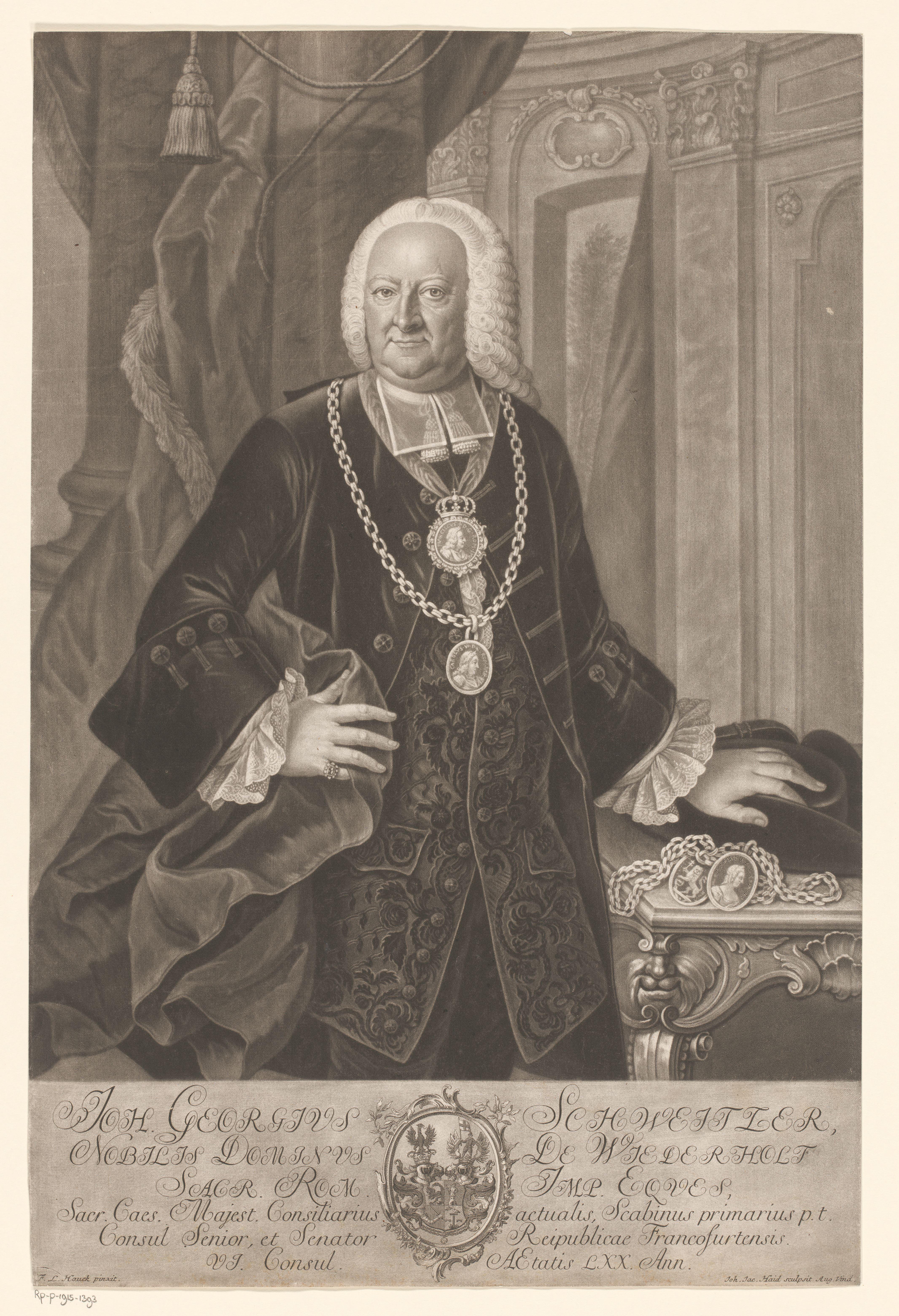 Portret van Johann Georg Schweitzer op 70-jarige leeftijd