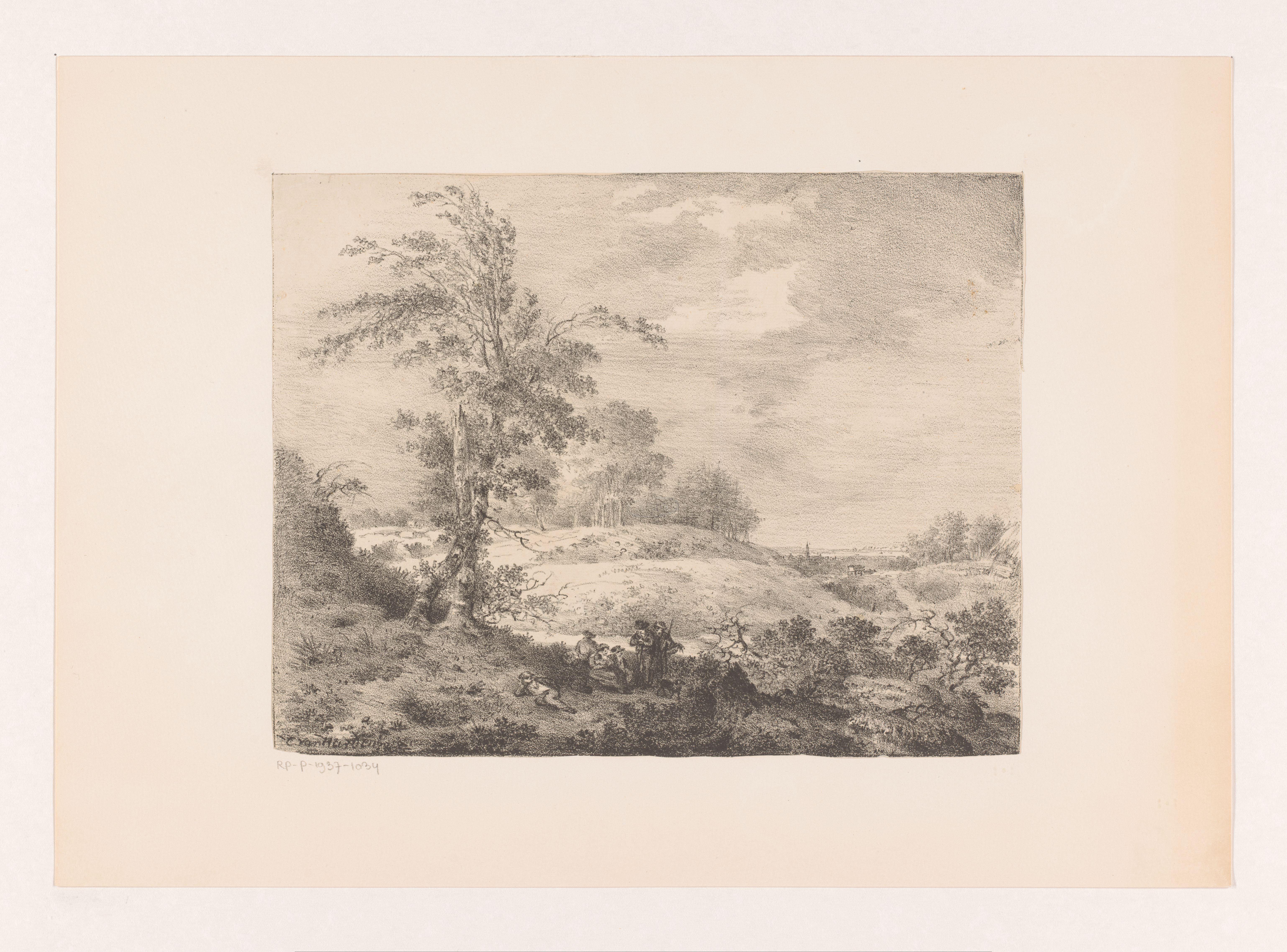 Heuvelachtig landschap met rustende figuren
