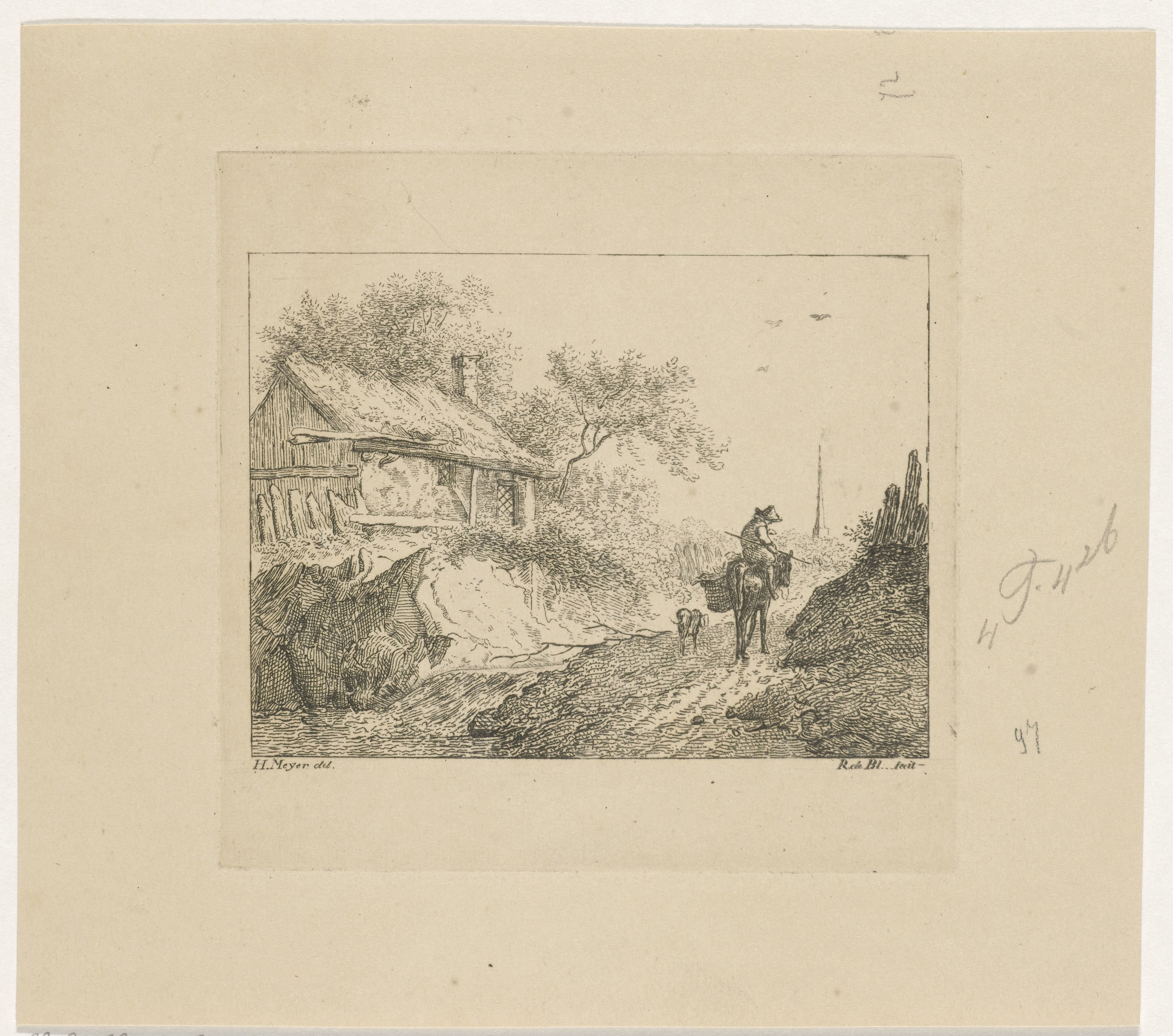 Landschap met een man op een ezel
